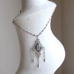 French Enamel Silver Bow Necklace-Charlotte Sayers Antique Jewellery
