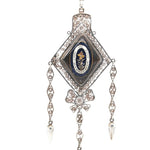 French Enamel Silver Bow Necklace-Charlotte Sayers Antique Jewellery