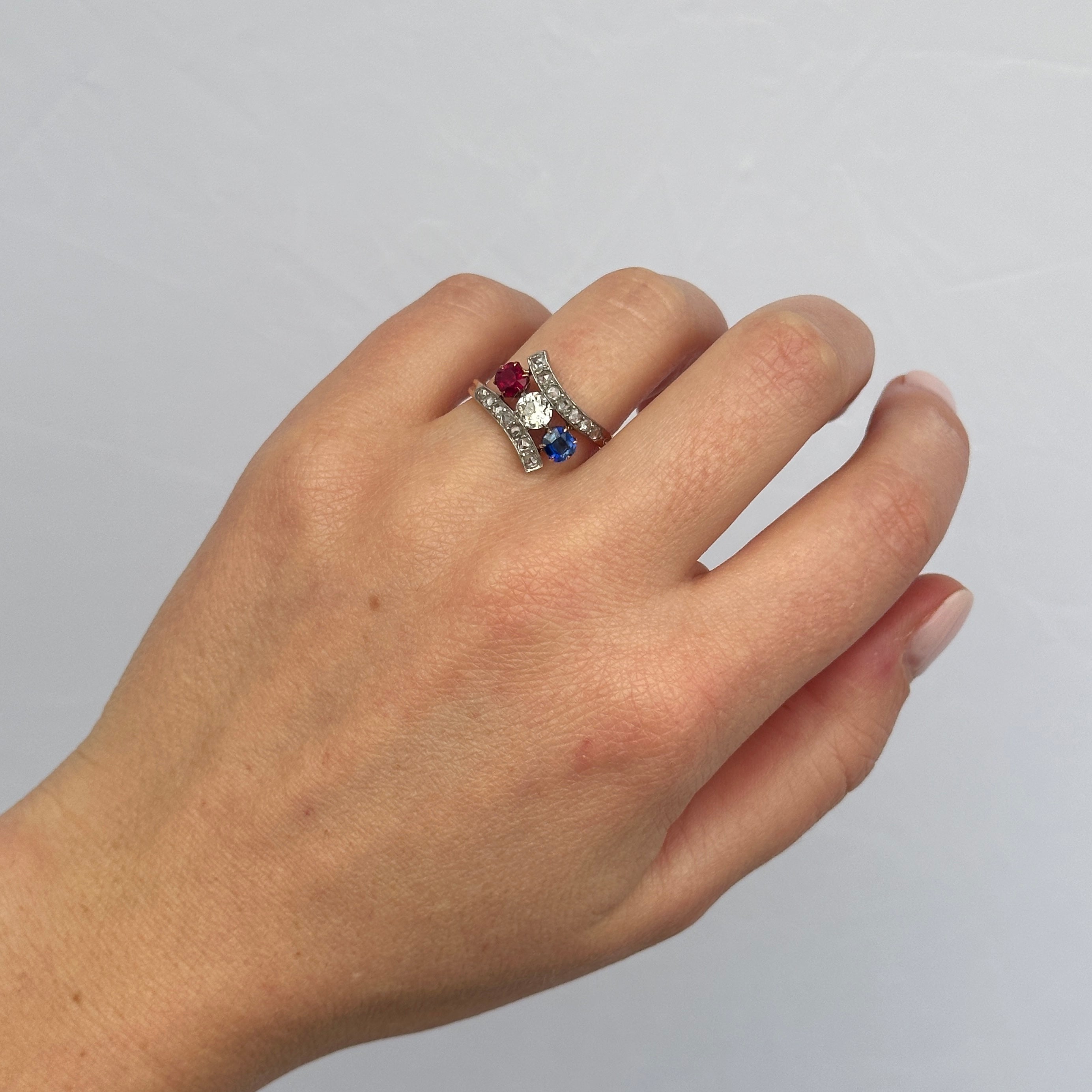 French Ruby Sapphire and Diamond Ring-Charlotte Sayers Antique Jewellery