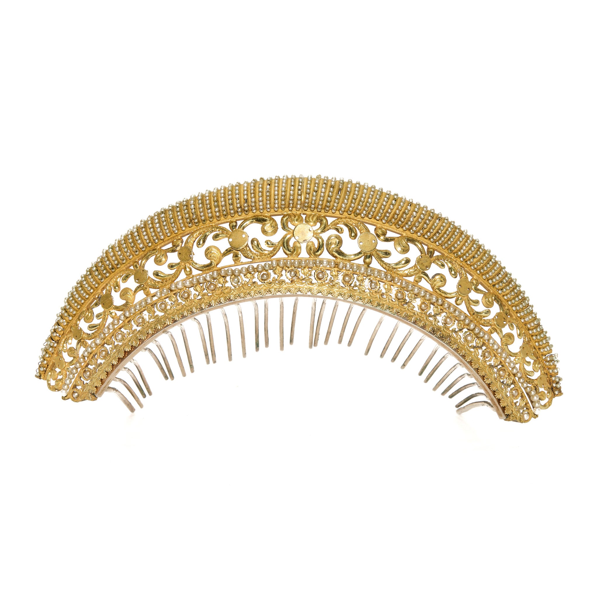 French Tiara Comb with Pearls-Charlotte Sayers Antique Jewellery