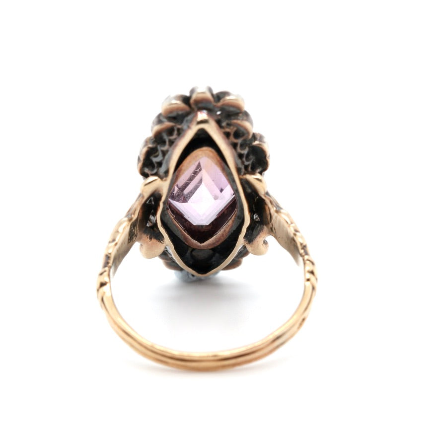 French Victorian Pink Topaz and Diamond Ring-Charlotte Sayers Antique Jewellery