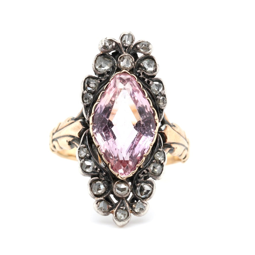 French Victorian Pink Topaz and Diamond Ring-Charlotte Sayers Antique Jewellery