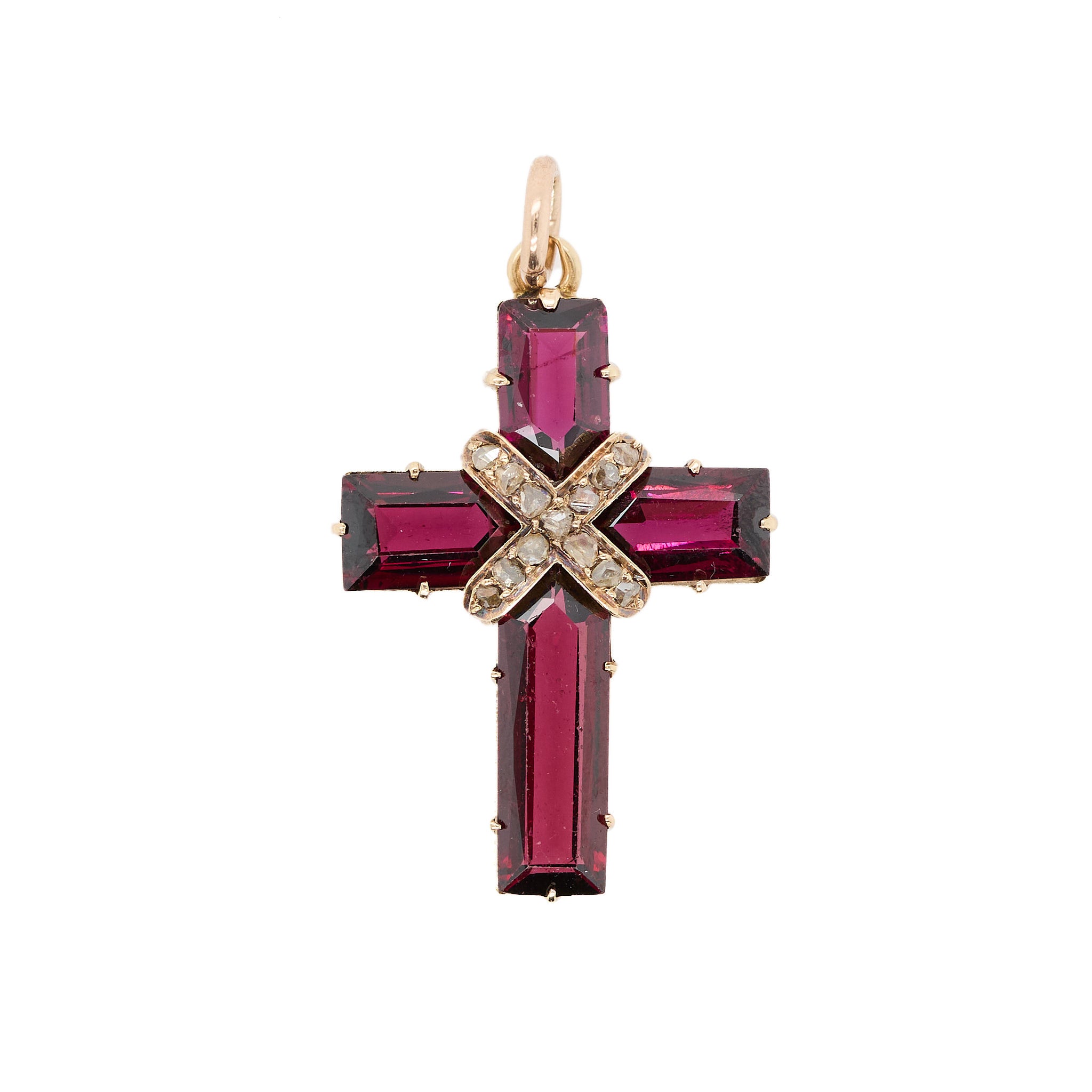 Garnet and Diamond Cross Pendant-Charlotte Sayers Antique Jewellery