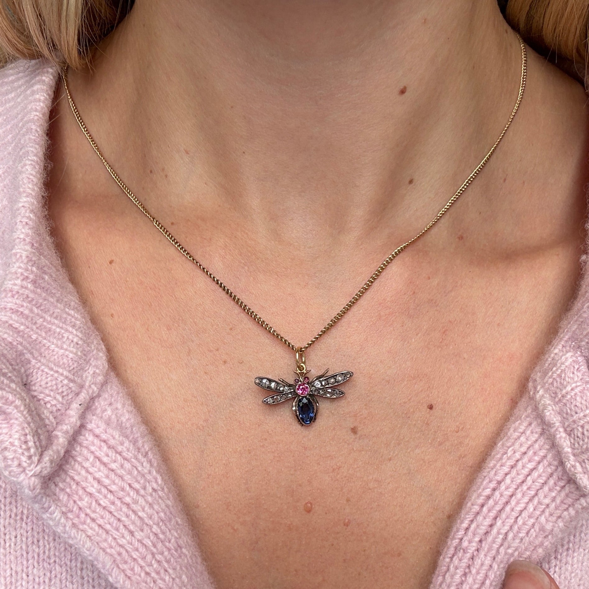 Gem Set Fly Pendant-Charlotte Sayers Antique Jewellery