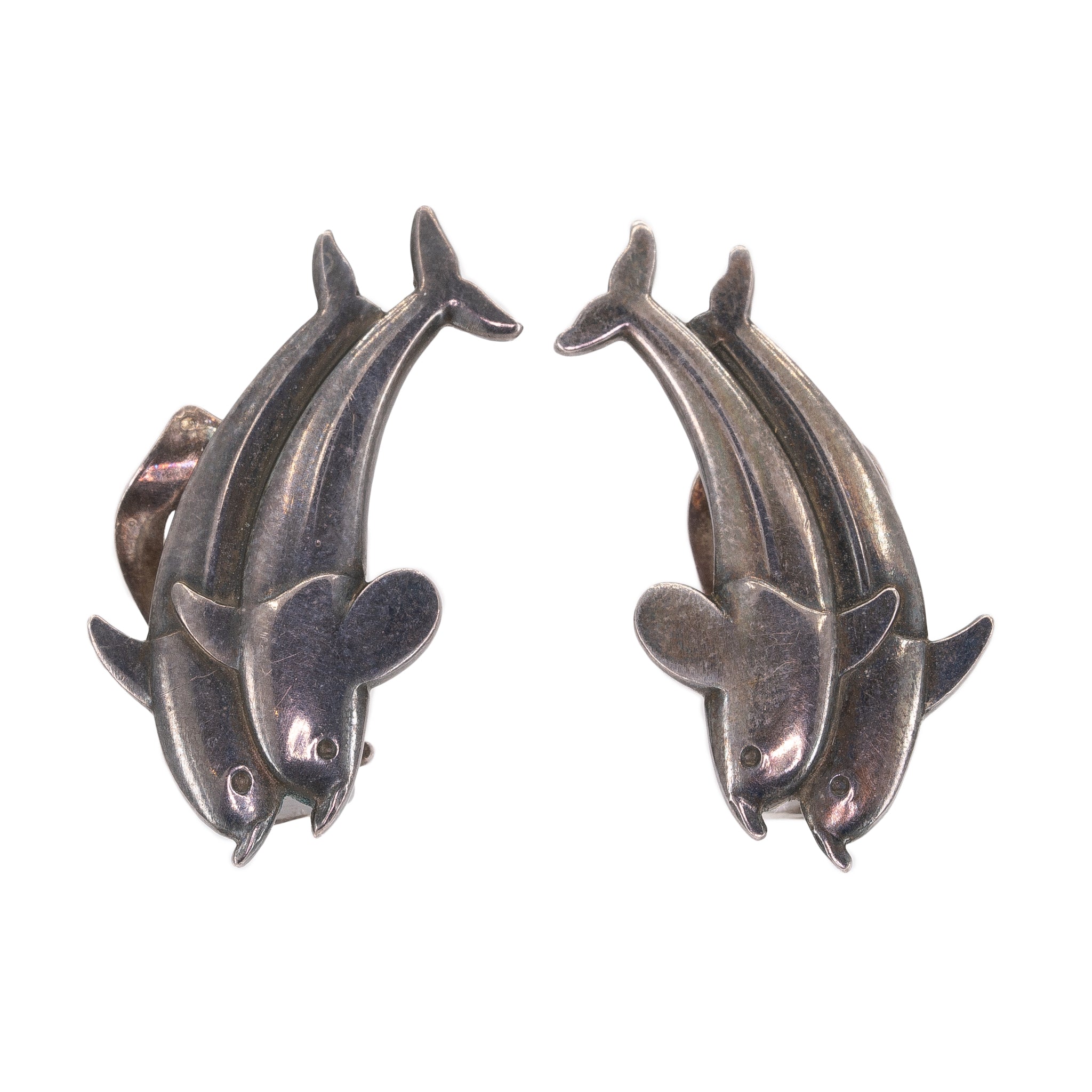 Georg Jensen Dolphin Earrings-Charlotte Sayers Antique Jewellery