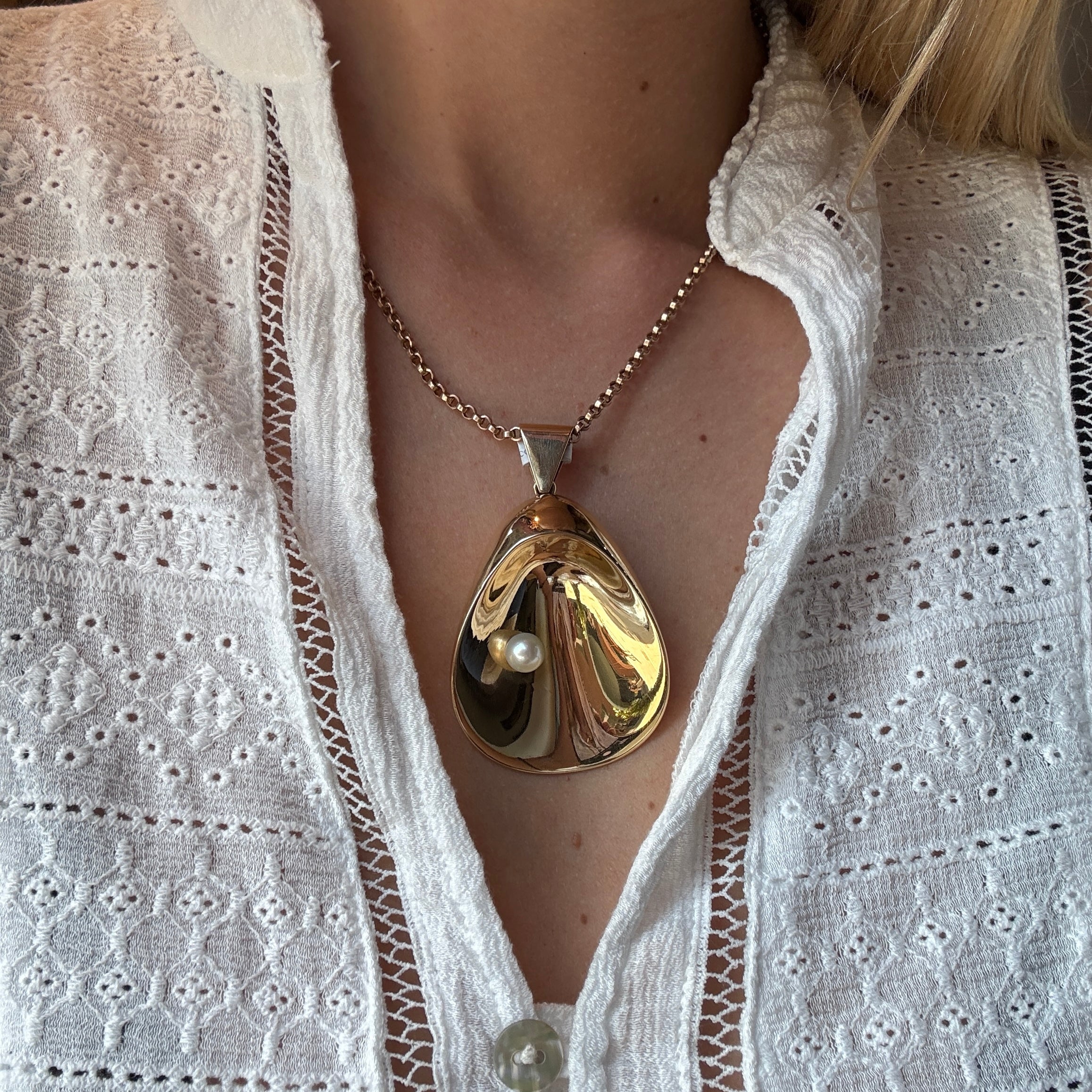 Georg Jensen Gold and Pearl Pendant-Charlotte Sayers Antique Jewellery