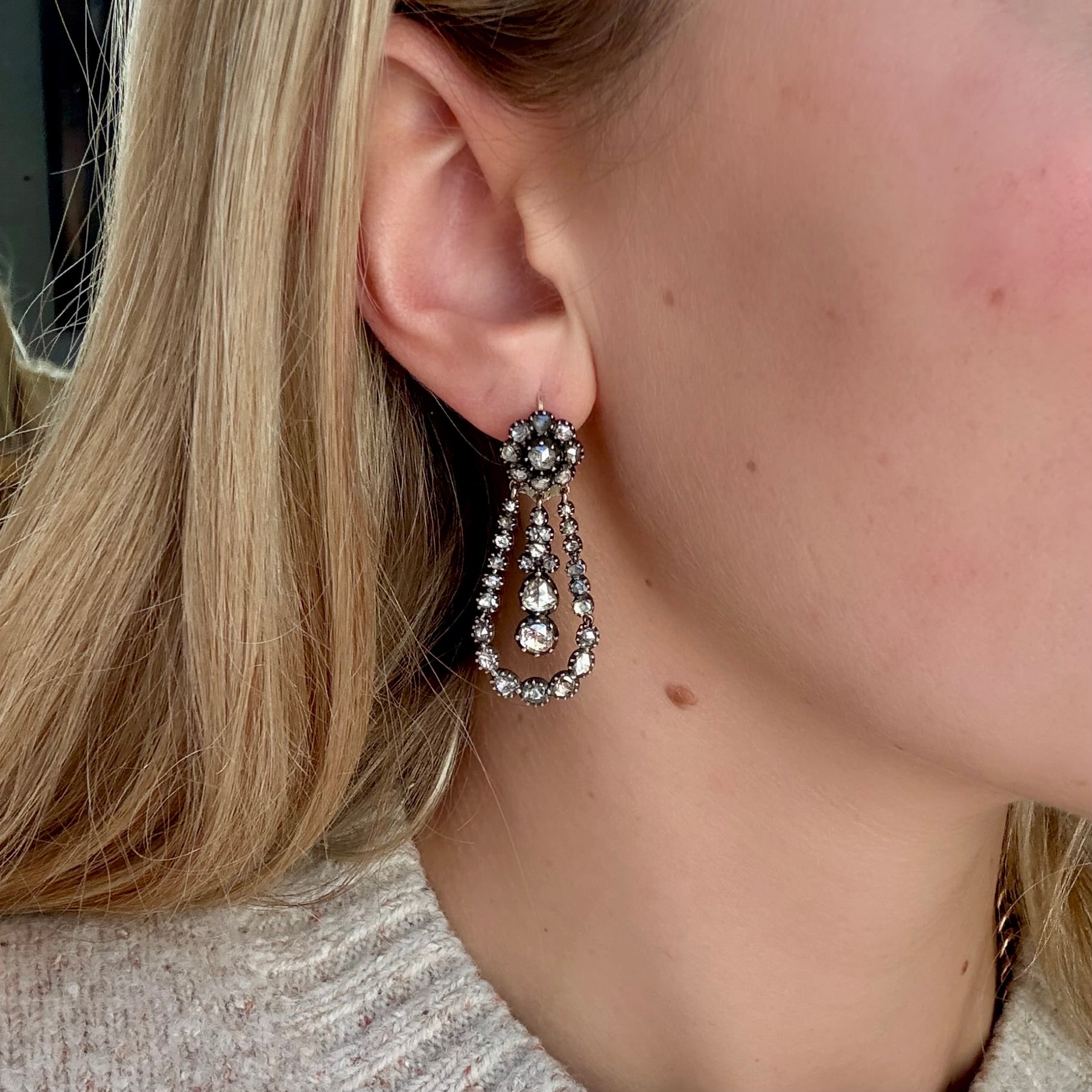 George III Diamond Drop Earrings-Charlotte Sayers Antique Jewellery