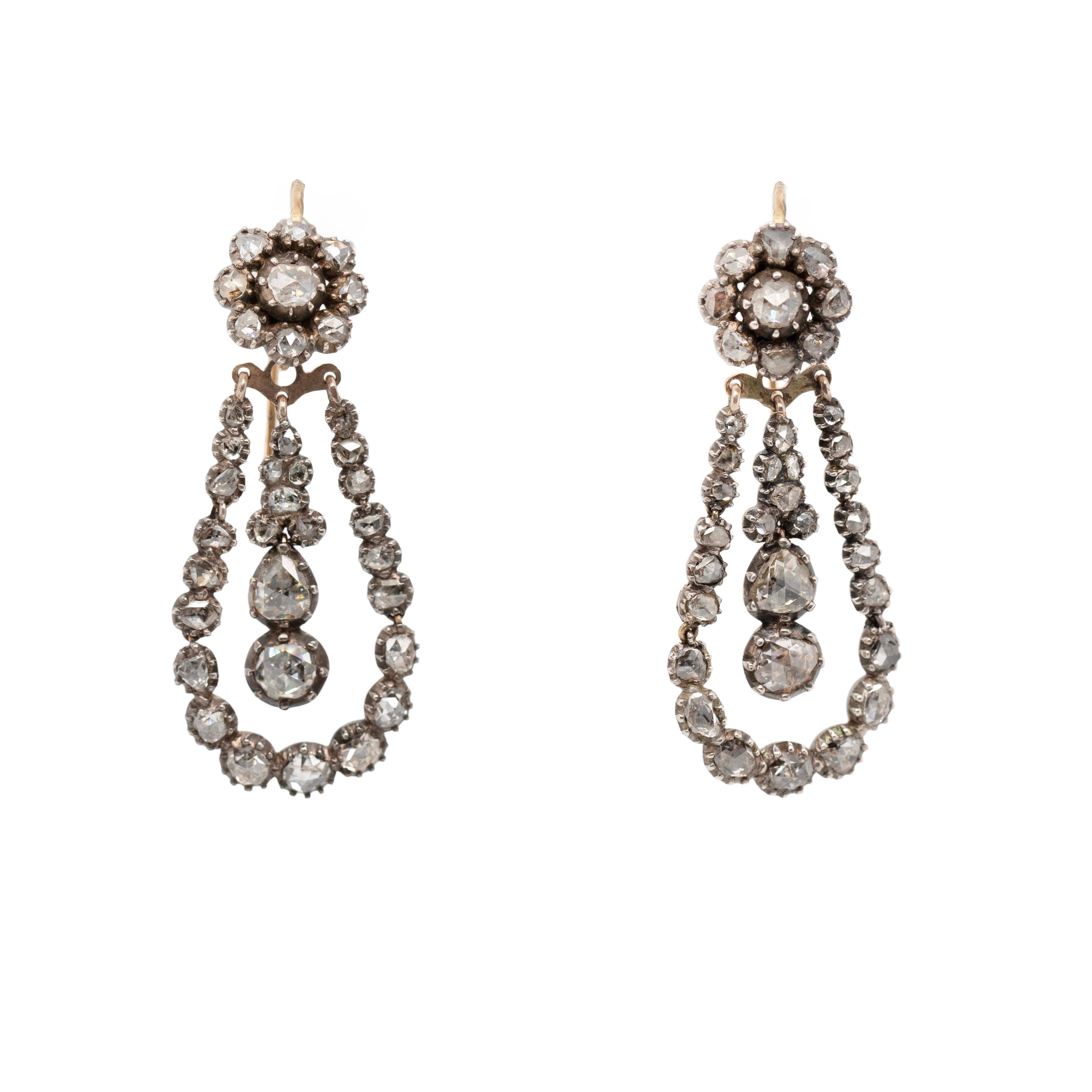 George III Diamond Drop Earrings-Charlotte Sayers Antique Jewellery