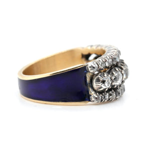 Georgian 3 Row Diamond and Blue Enamel Ring-Charlotte Sayers Antique Jewellery