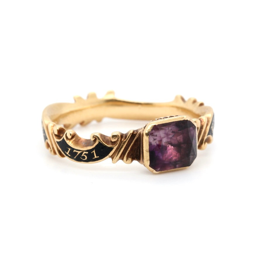 Georgian Amethyst Mourning Ring-Charlotte Sayers Antique Jewellery