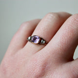 Georgian Amethyst and Diamond Basket Ring-Charlotte Sayers Antique Jewellery