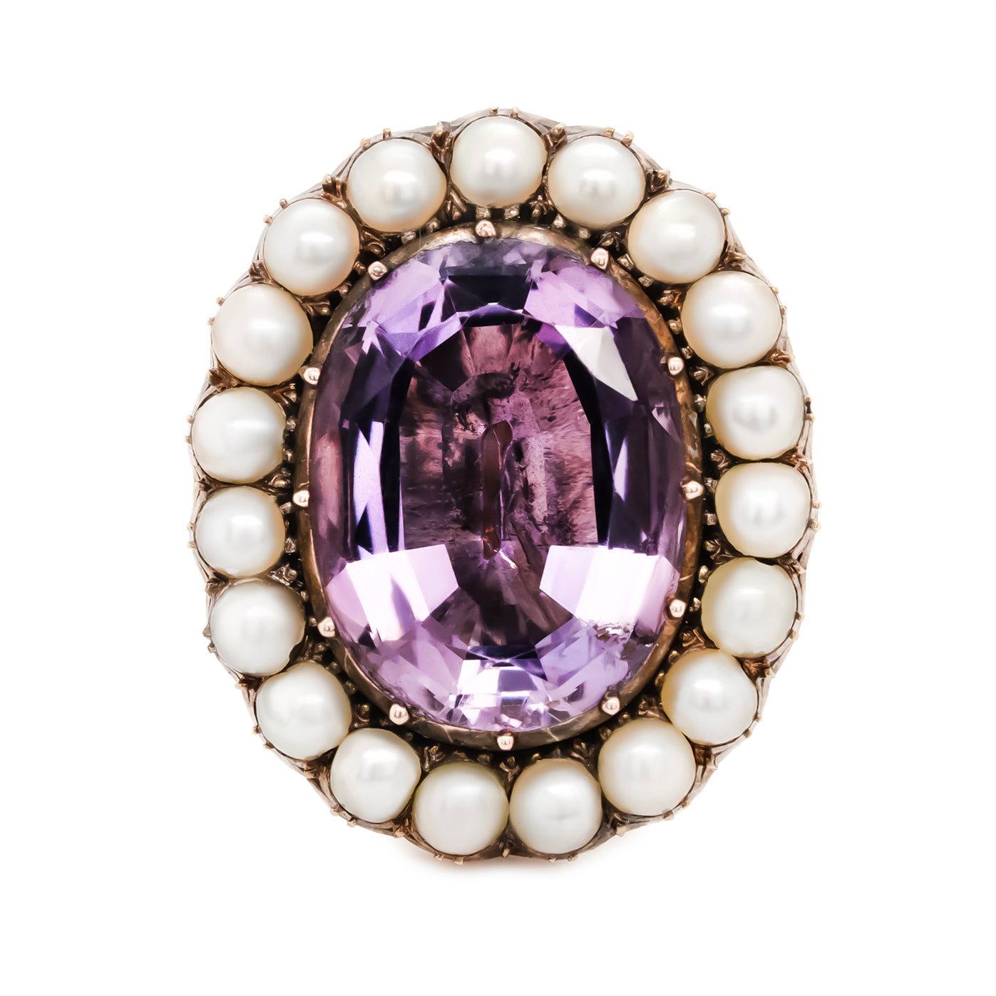 Georgian Amethyst and Natural Pearl Ring-Charlotte Sayers Antique Jewellery