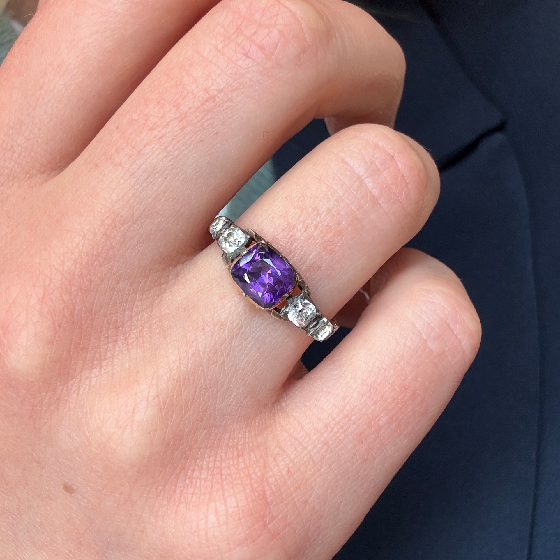 Georgian Amethyst and Paste Basket Ring-Charlotte Sayers Antique Jewellery