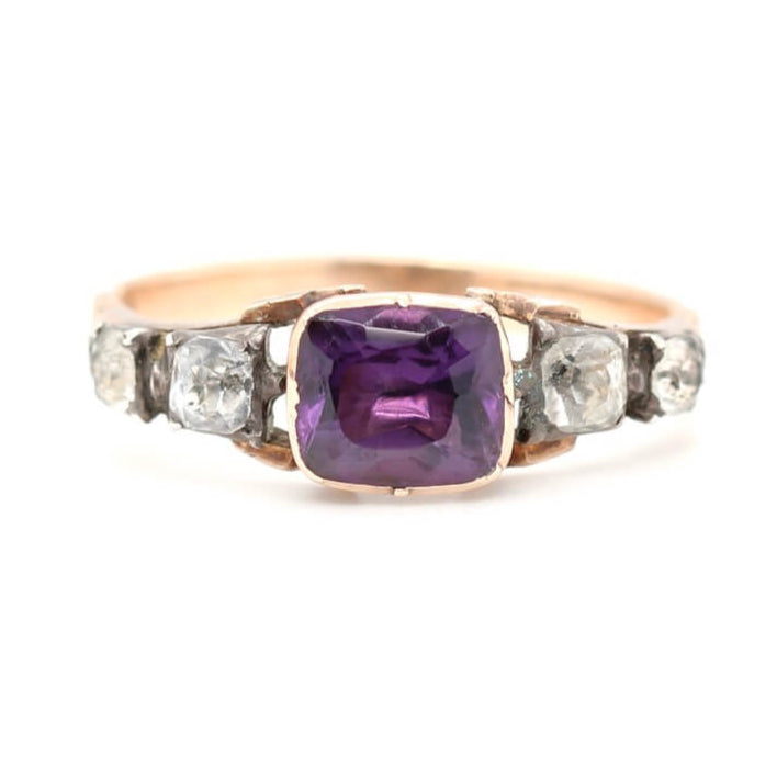 Georgian Amethyst and Paste Basket Ring-Charlotte Sayers Antique Jewellery