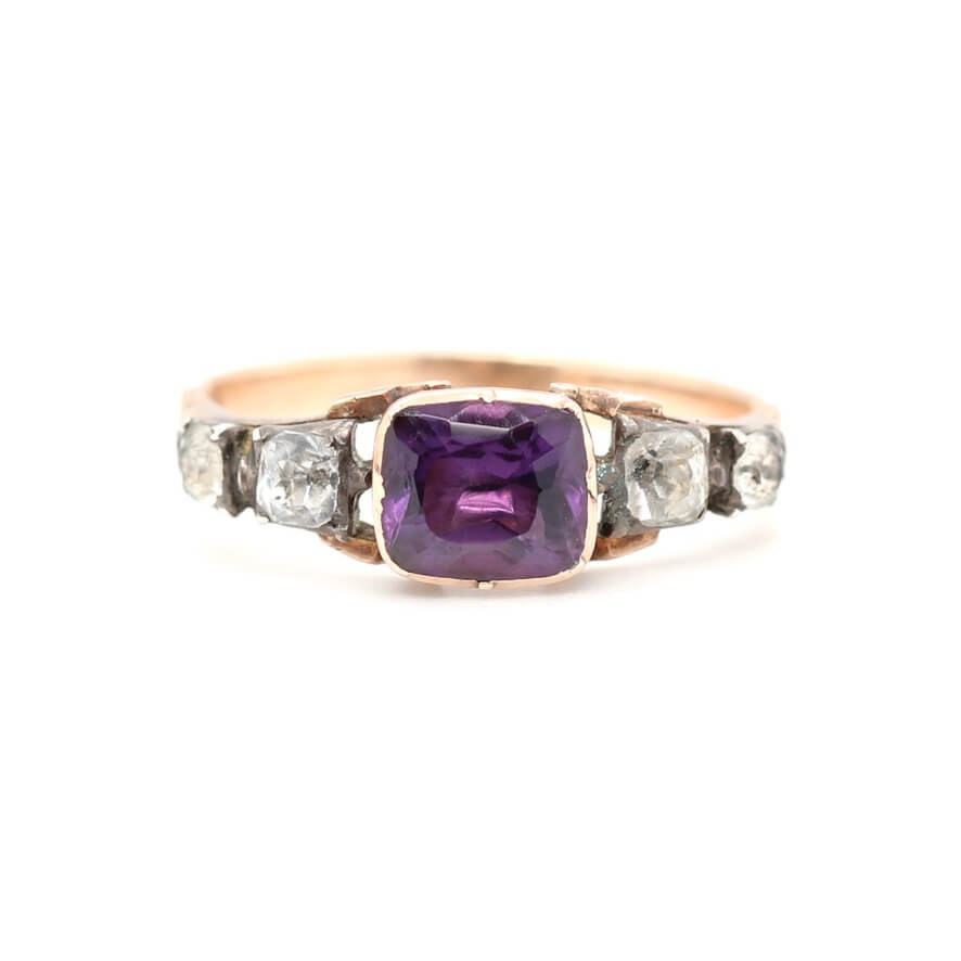 Georgian Amethyst and Paste Basket Ring-Charlotte Sayers Antique Jewellery
