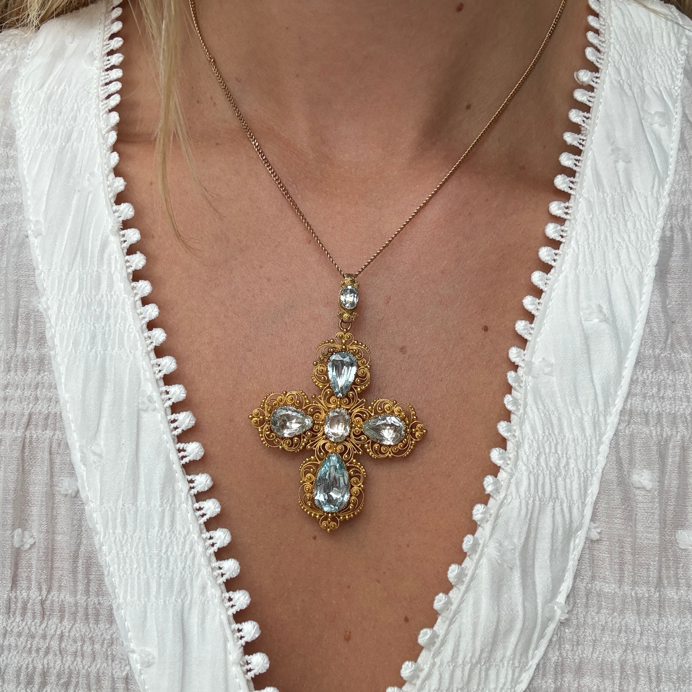 Georgian Aquamarine Cross Pendant-Charlotte Sayers Antique Jewellery