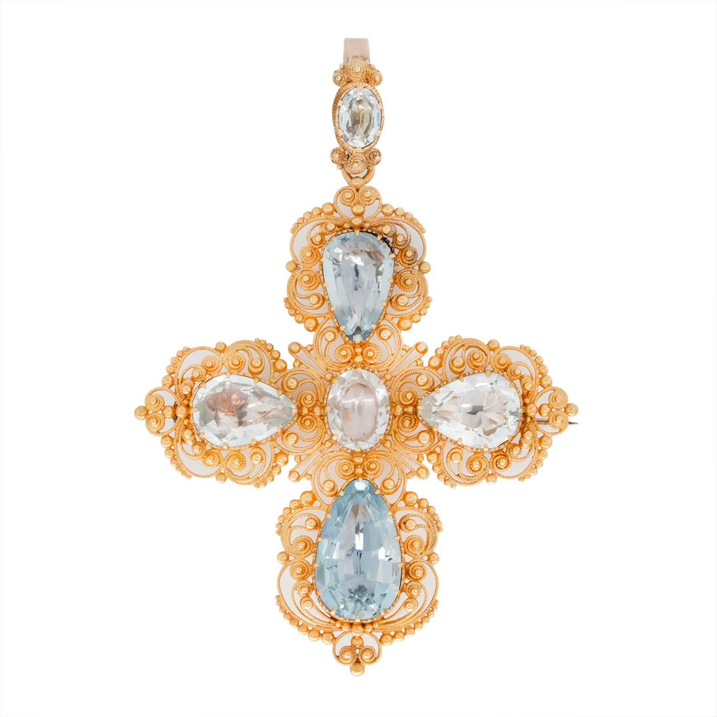 Georgian Aquamarine Cross Pendant-Charlotte Sayers Antique Jewellery