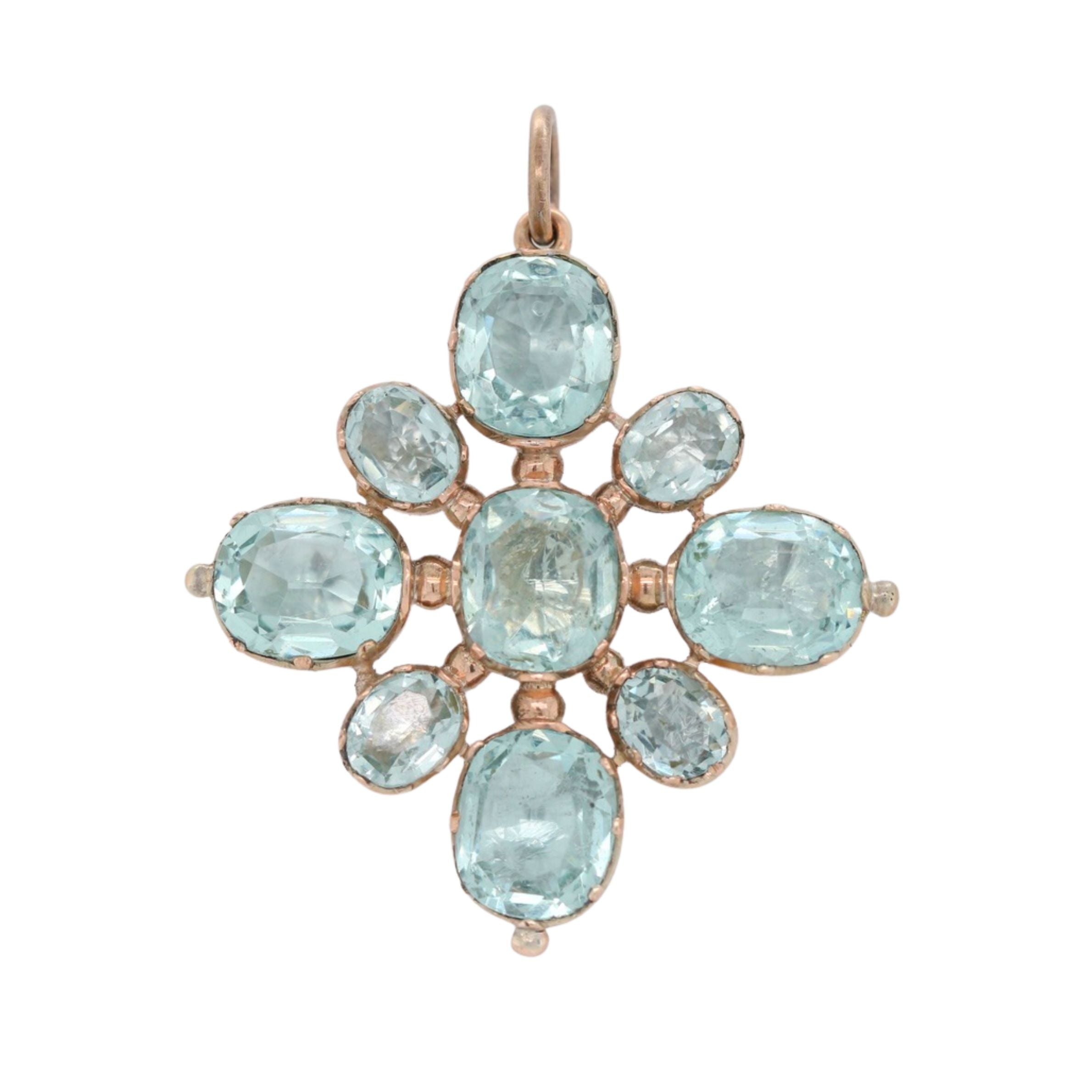 Georgian Aquamarine Maltese Cross Pendant-Charlotte Sayers Antique Jewellery
