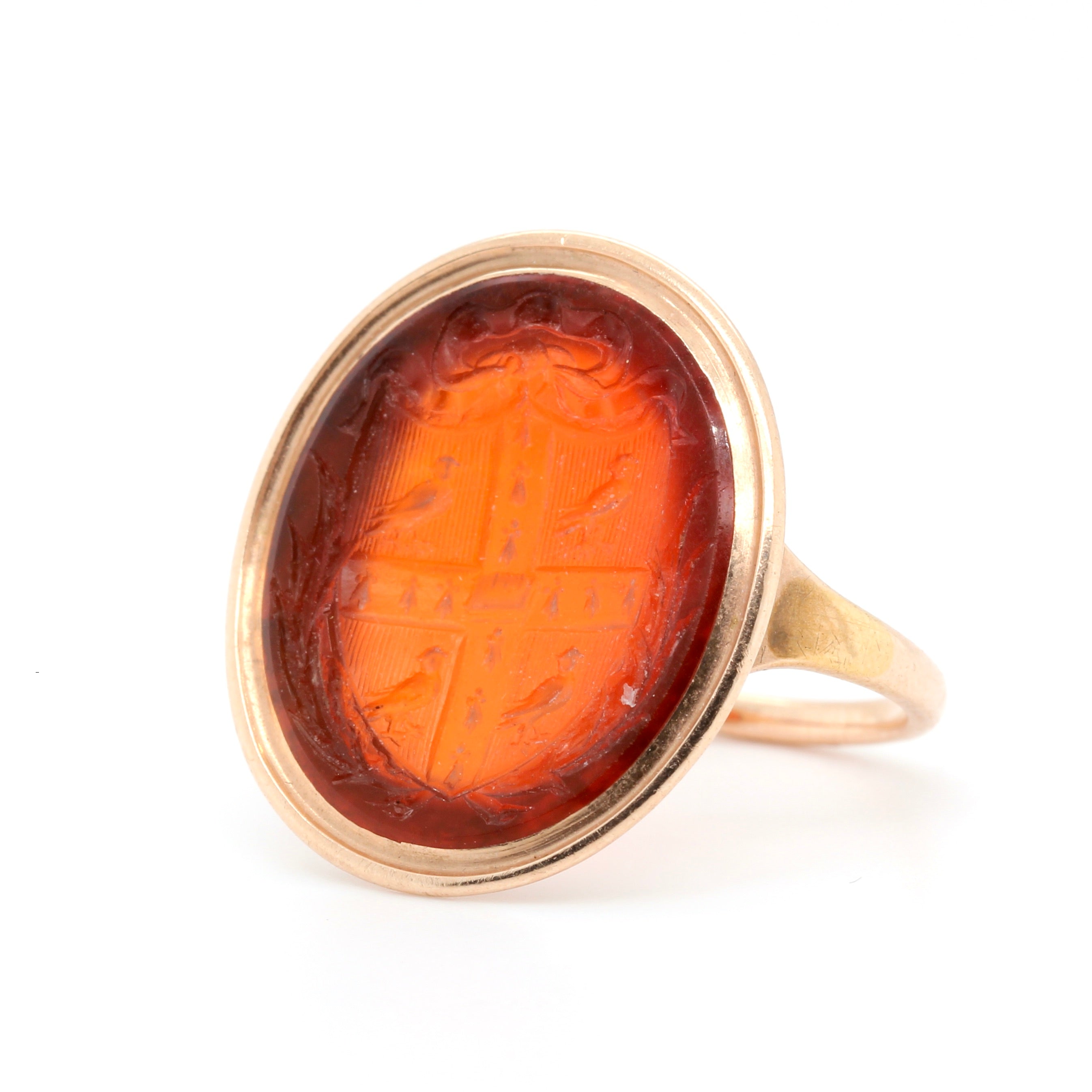 Georgian Armorial Crested Cornelian Intaglio Ring-Charlotte Sayers Antique Jewellery