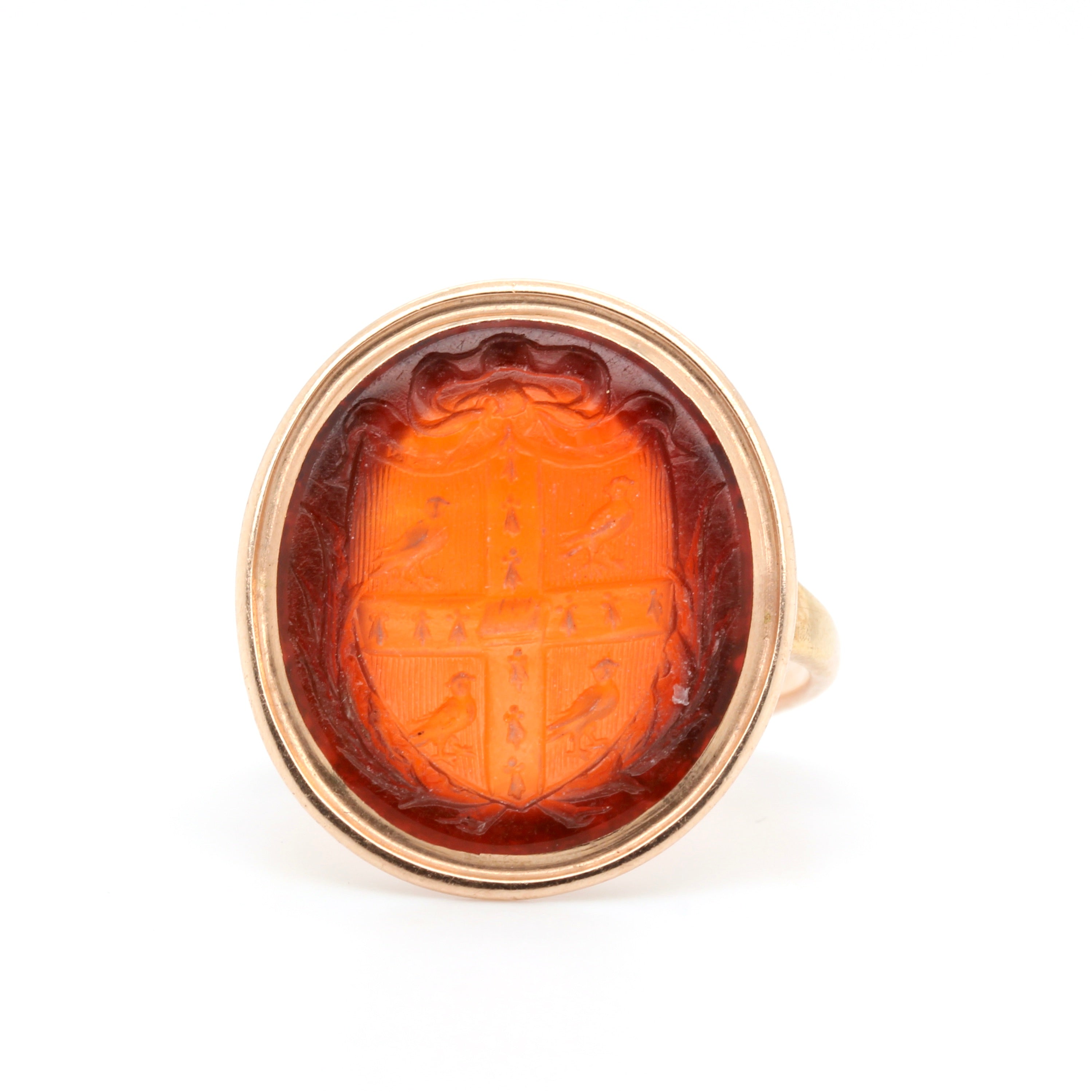 Georgian Armorial Crested Cornelian Intaglio Ring-Charlotte Sayers Antique Jewellery