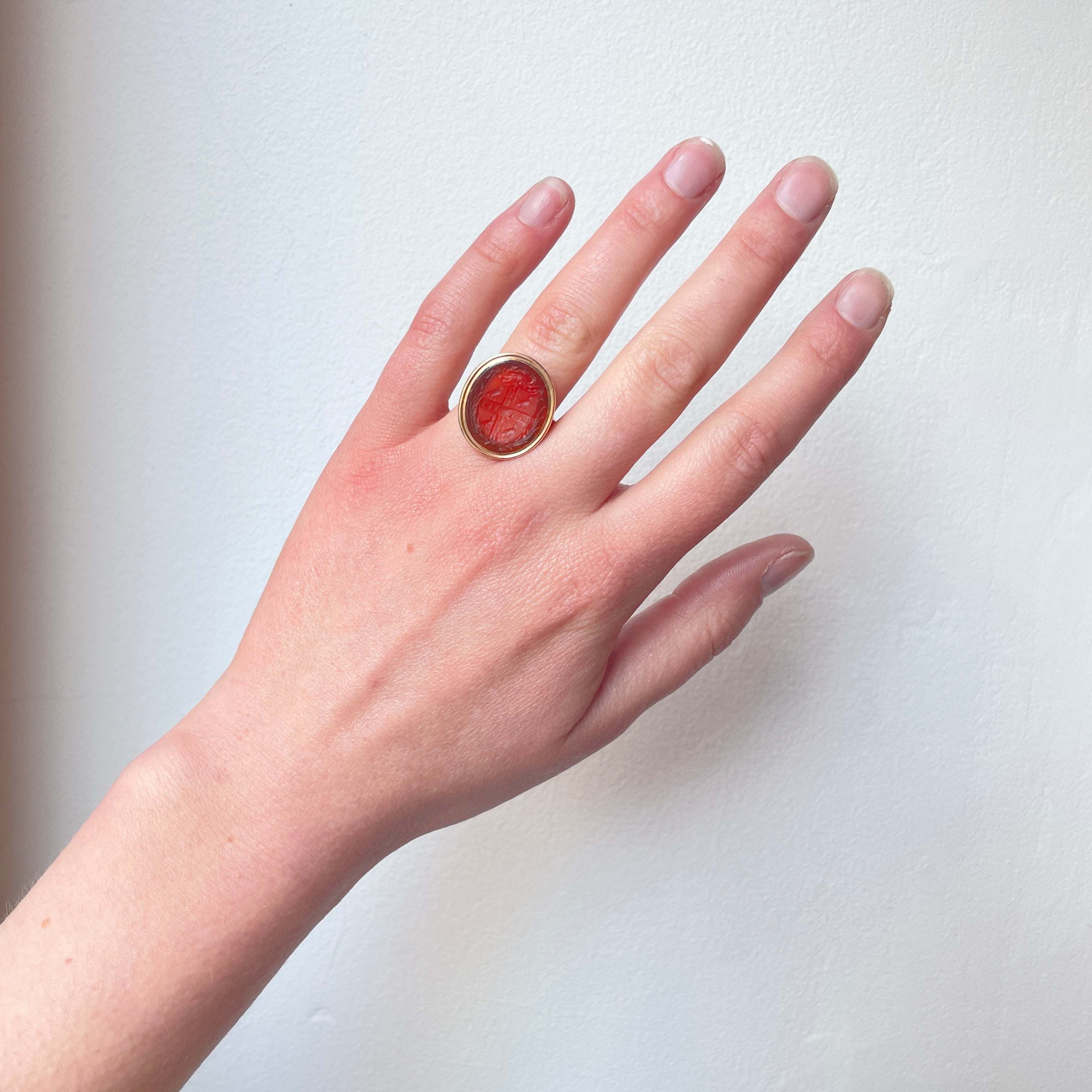 Georgian Armorial Crested Cornelian Intaglio Ring-Charlotte Sayers Antique Jewellery