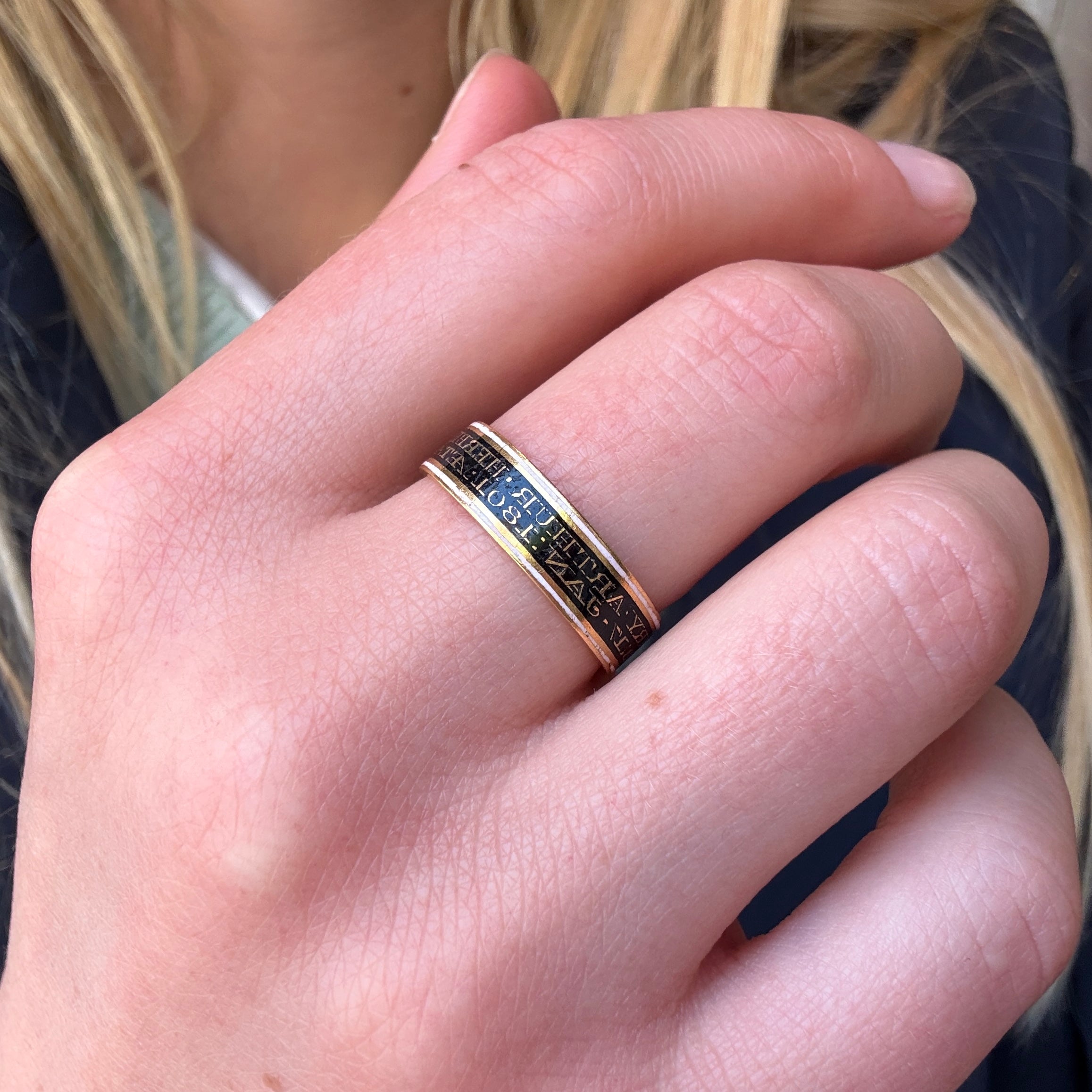Georgian Black and White Enamel Memorial Ring Charlotte Sayers