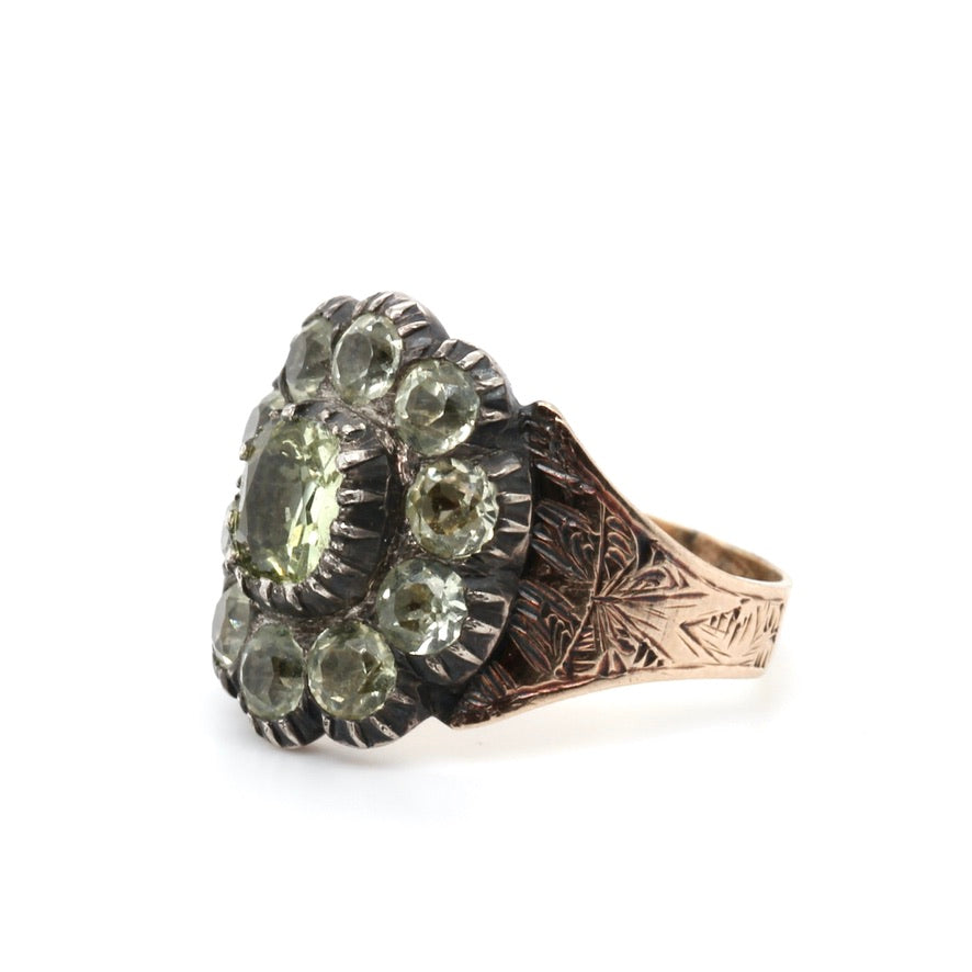 Georgian Chrysolite Cluster Ring-Charlotte Sayers Antique Jewellery