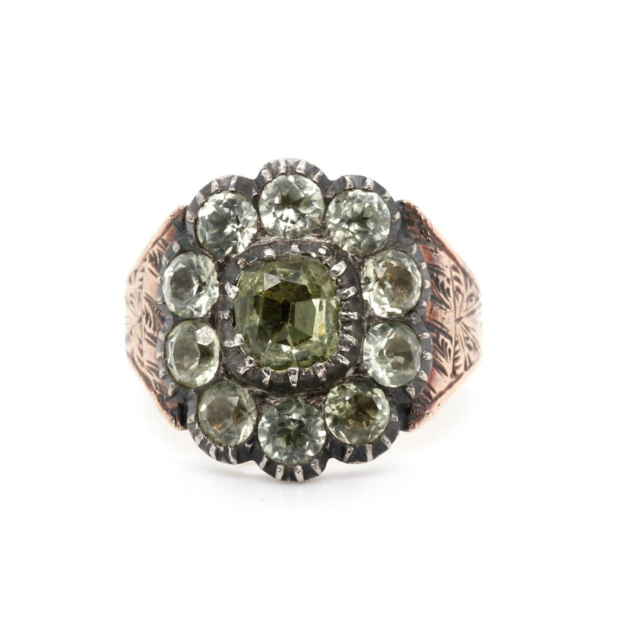 Georgian Chrysolite Cluster Ring-Charlotte Sayers Antique Jewellery