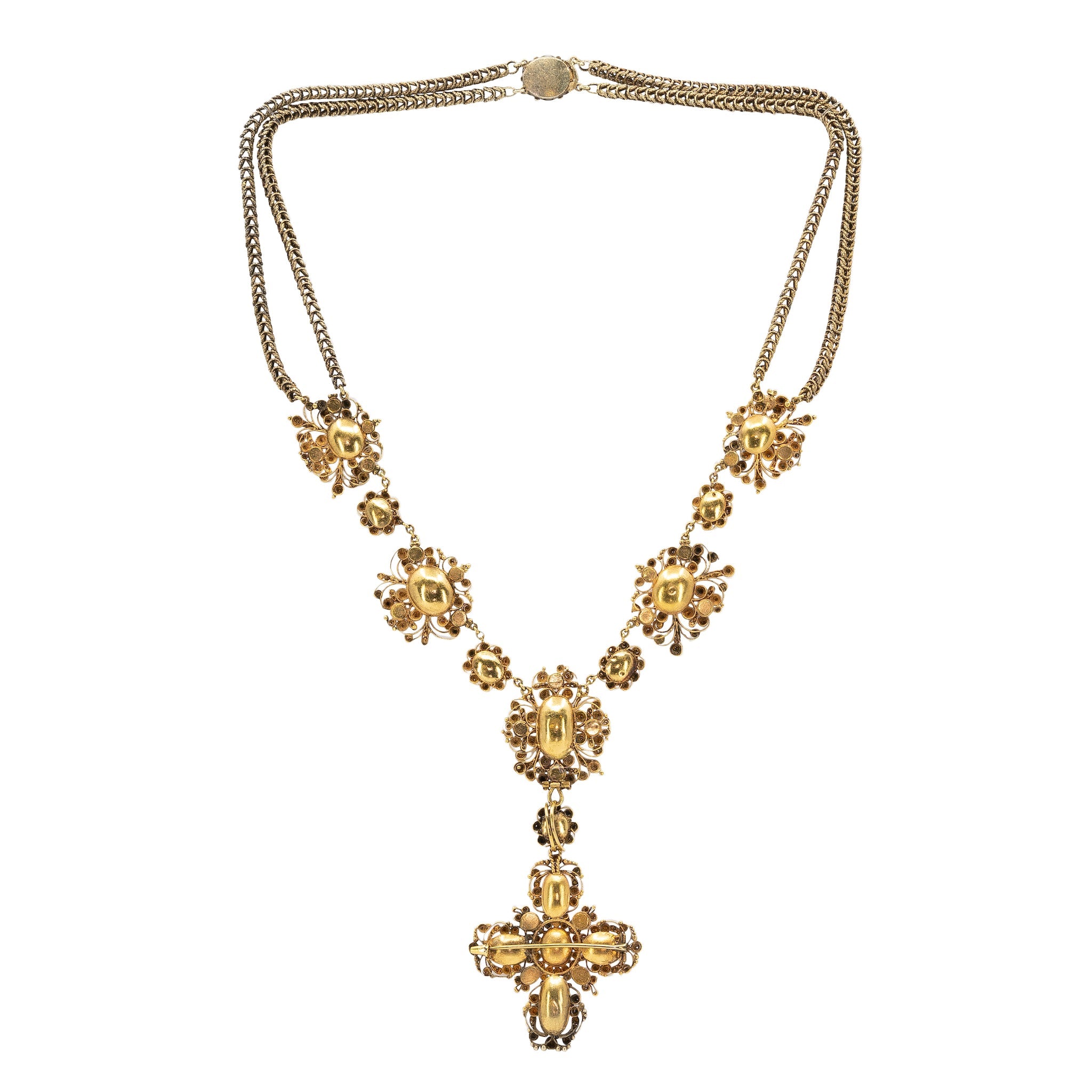 Georgian Citrine Canetille Cross Necklace-Charlotte Sayers Antique Jewellery