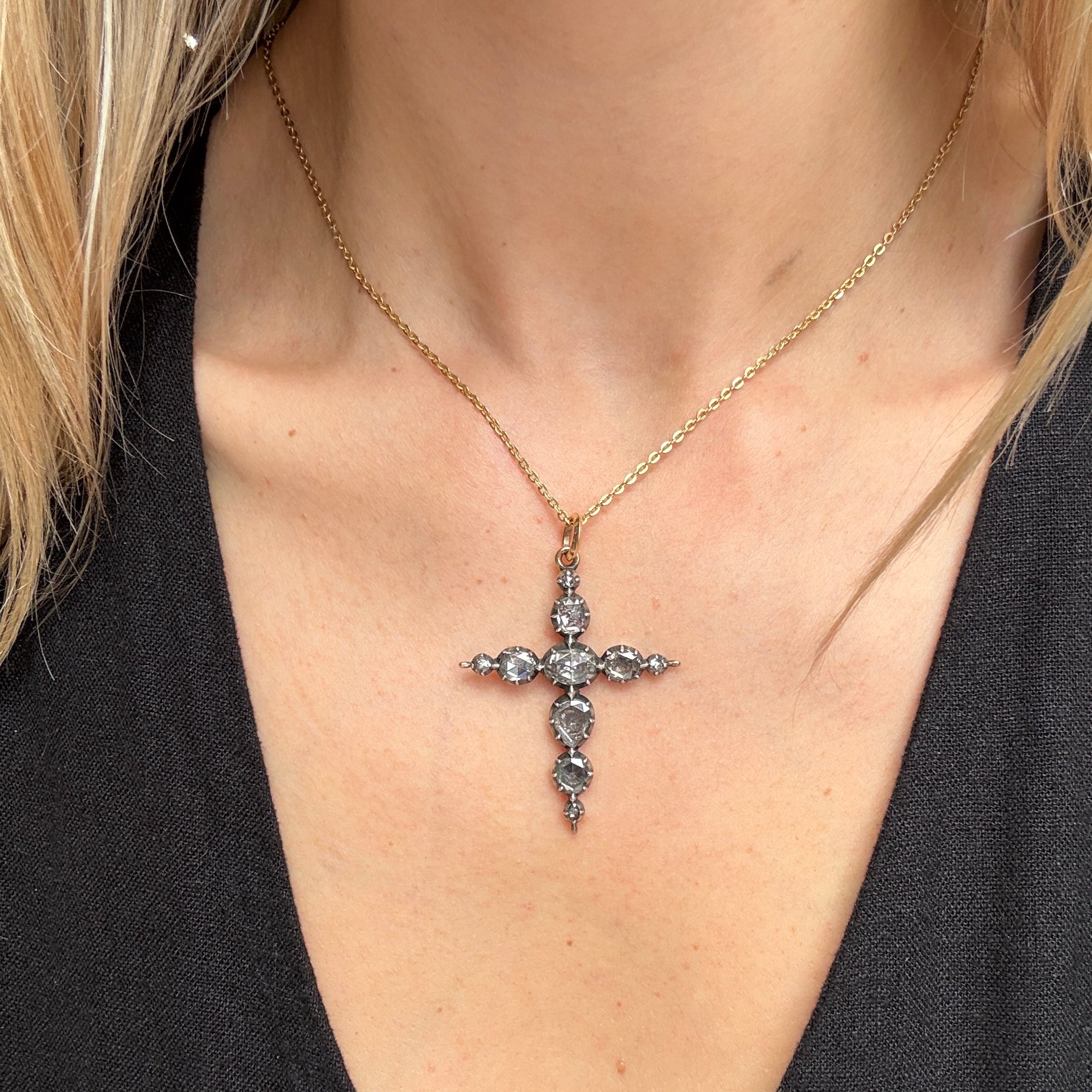 Georgian Diamond Cross Pendant-Charlotte Sayers Antique Jewellery
