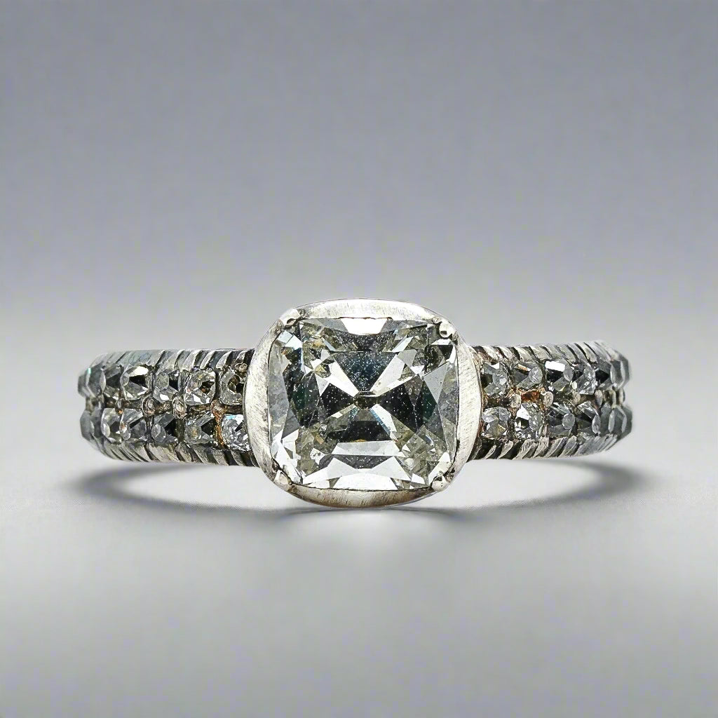 Georgian Diamond Cushion Cut Ring-Charlotte Sayers Antique Jewellery