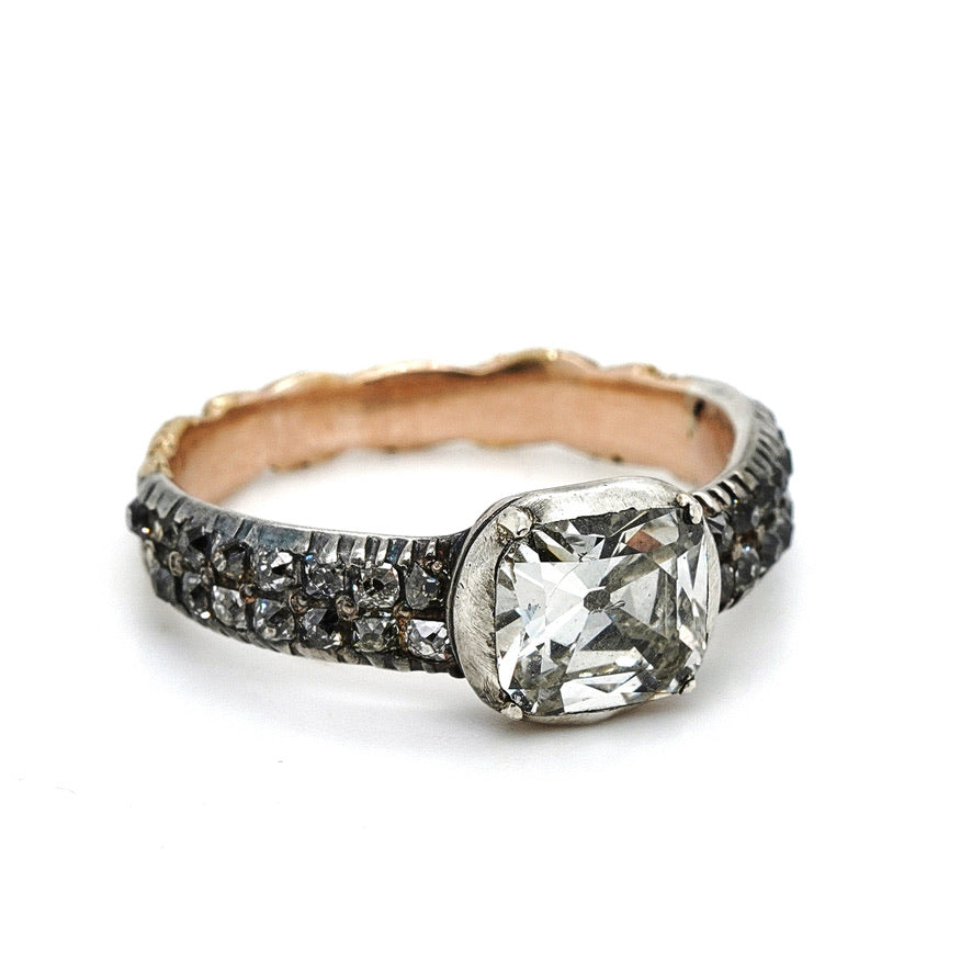 Georgian Diamond Cushion Cut Ring-Charlotte Sayers Antique Jewellery