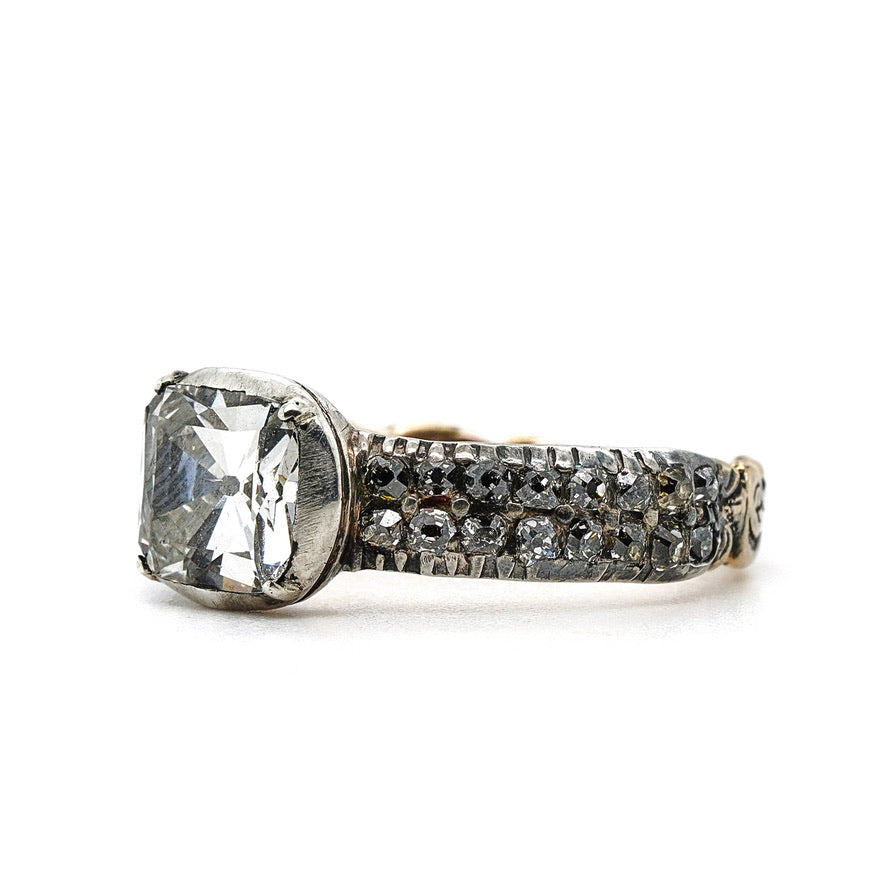 Georgian Diamond Cushion Cut Ring-Charlotte Sayers Antique Jewellery