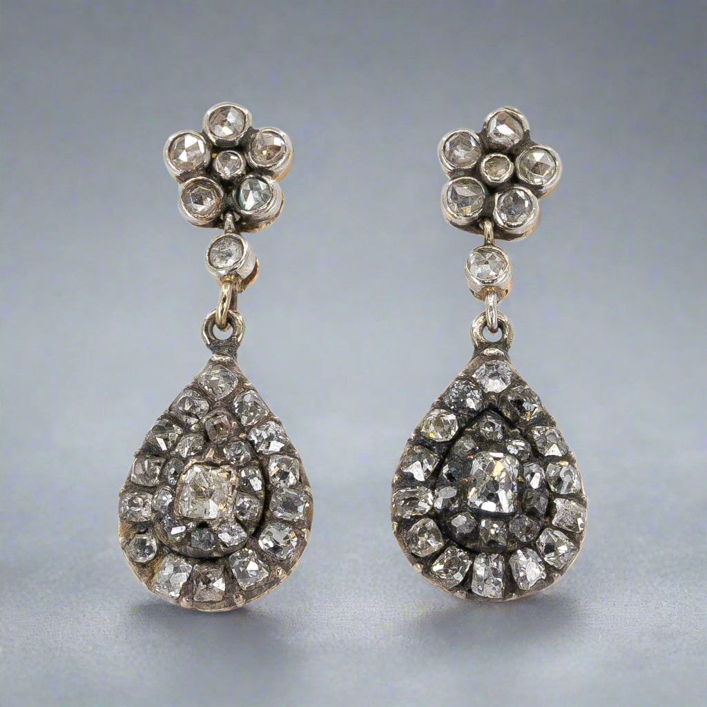 Georgian Diamond Drop Earrings-Charlotte Sayers Antique Jewellery