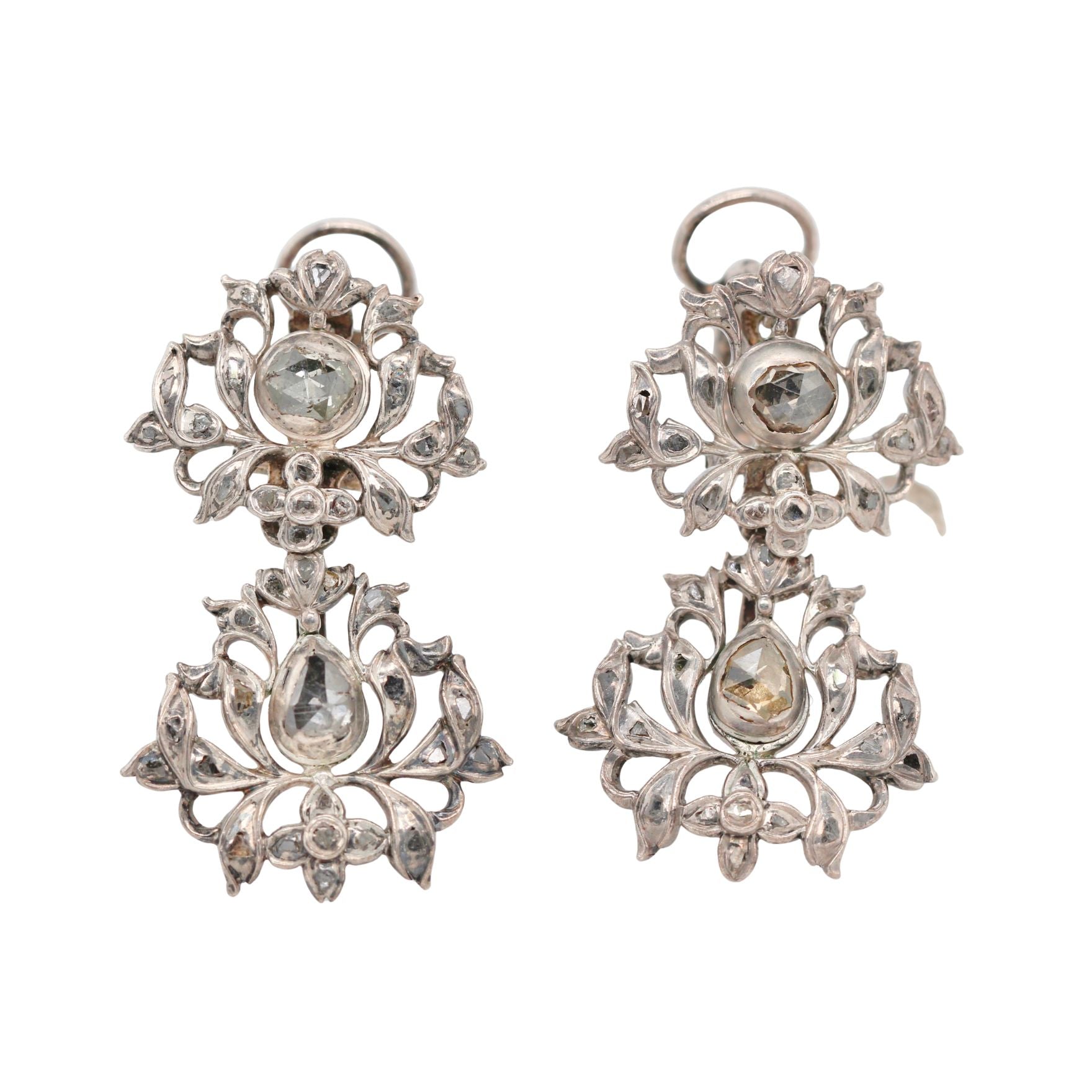 Georgian Diamond Drop Earrings-Charlotte Sayers Antique Jewellery