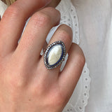 Georgian Diamond Enamel Hair Navette Ring-Charlotte Sayers Antique Jewellery