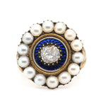 Georgian Diamond Enamel Pearl Ring-Charlotte Sayers Antique Jewellery