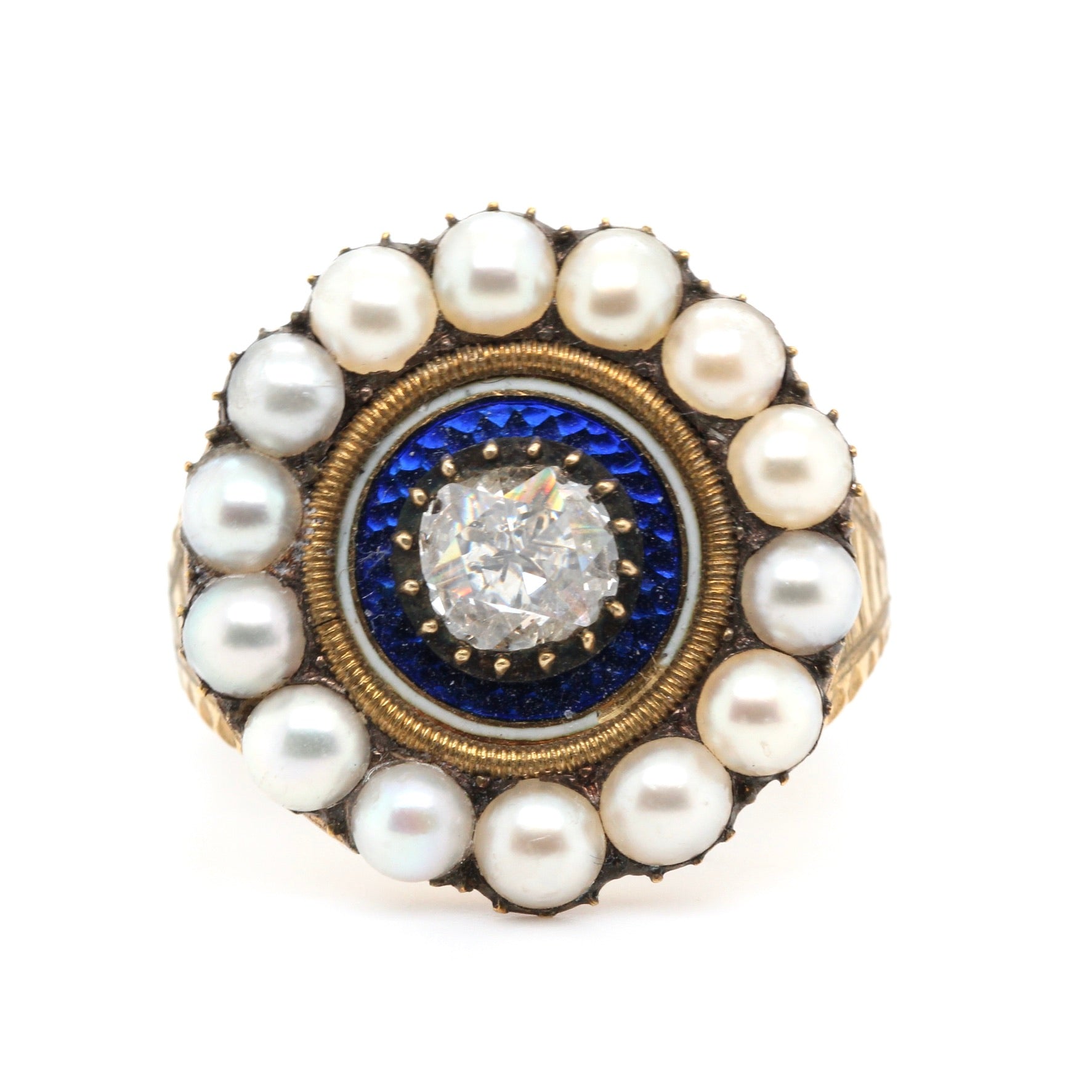 Georgian Diamond Enamel Pearl Ring-Charlotte Sayers Antique Jewellery