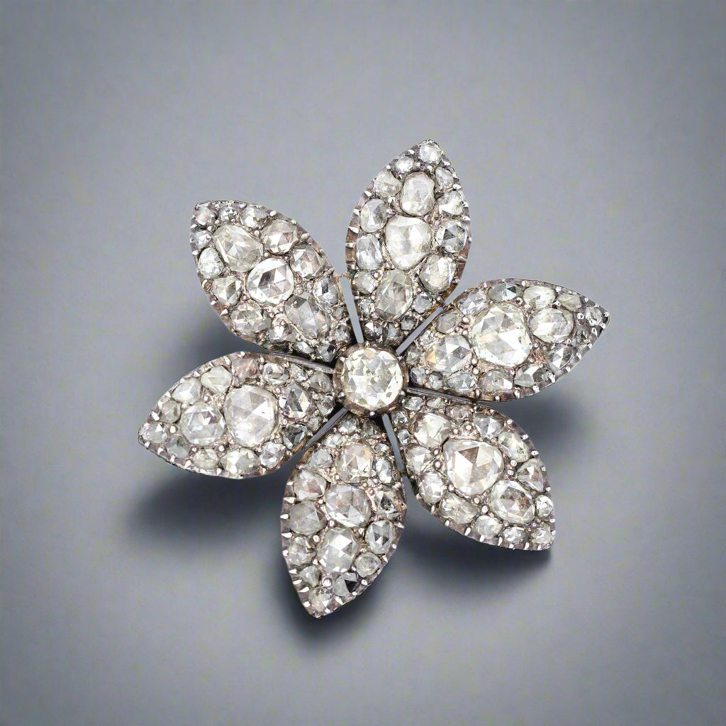 Georgian Diamond Flower Brooch-Charlotte Sayers Antique Jewellery