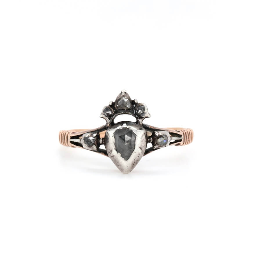 Georgian Diamond Heart Ring-Charlotte Sayers Antique Jewellery