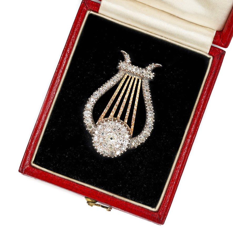 Georgian Diamond Lyre Brooch-Charlotte Sayers Antique Jewellery