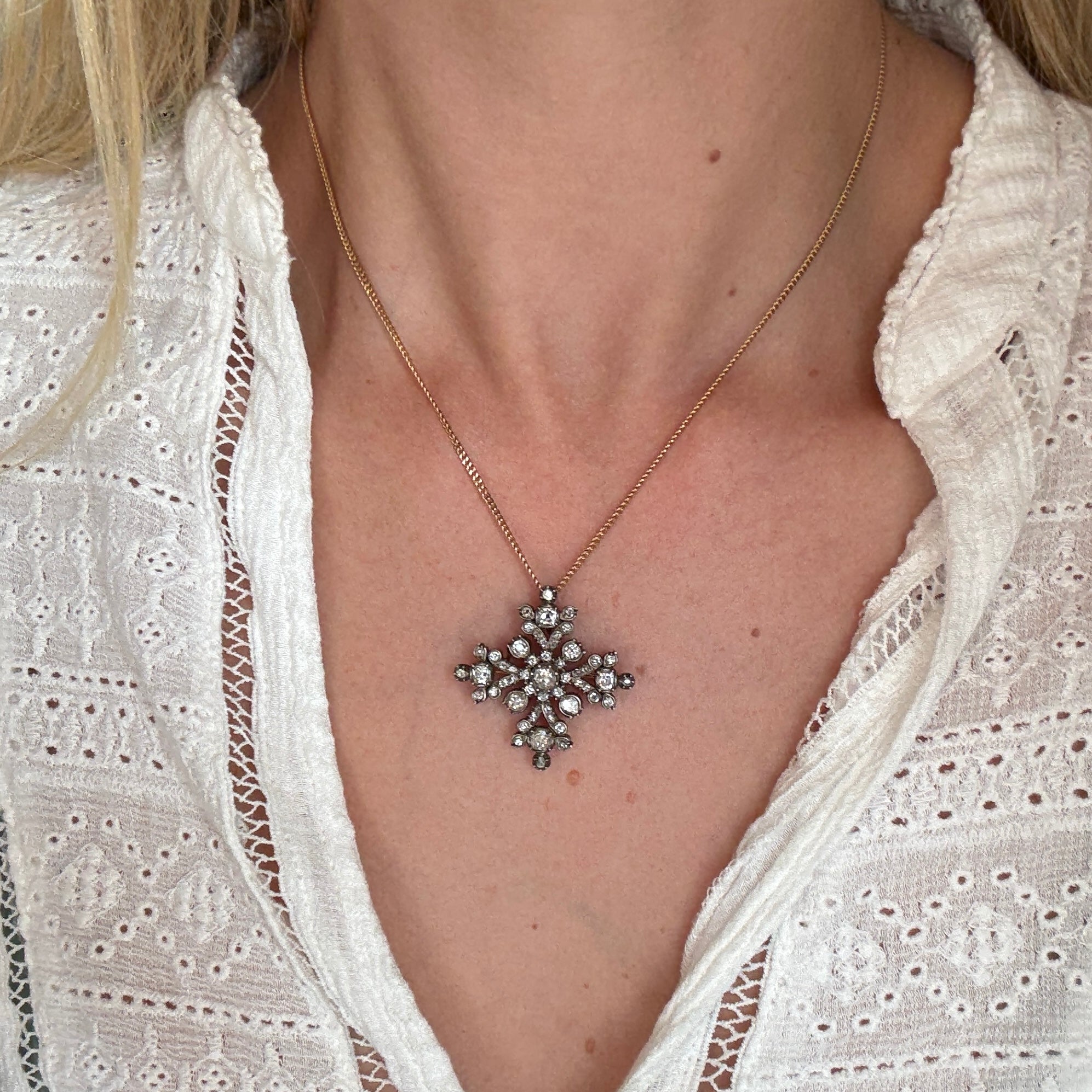 Georgian Diamond Maltese Cross Brooch/Pendant-Charlotte Sayers Antique Jewellery