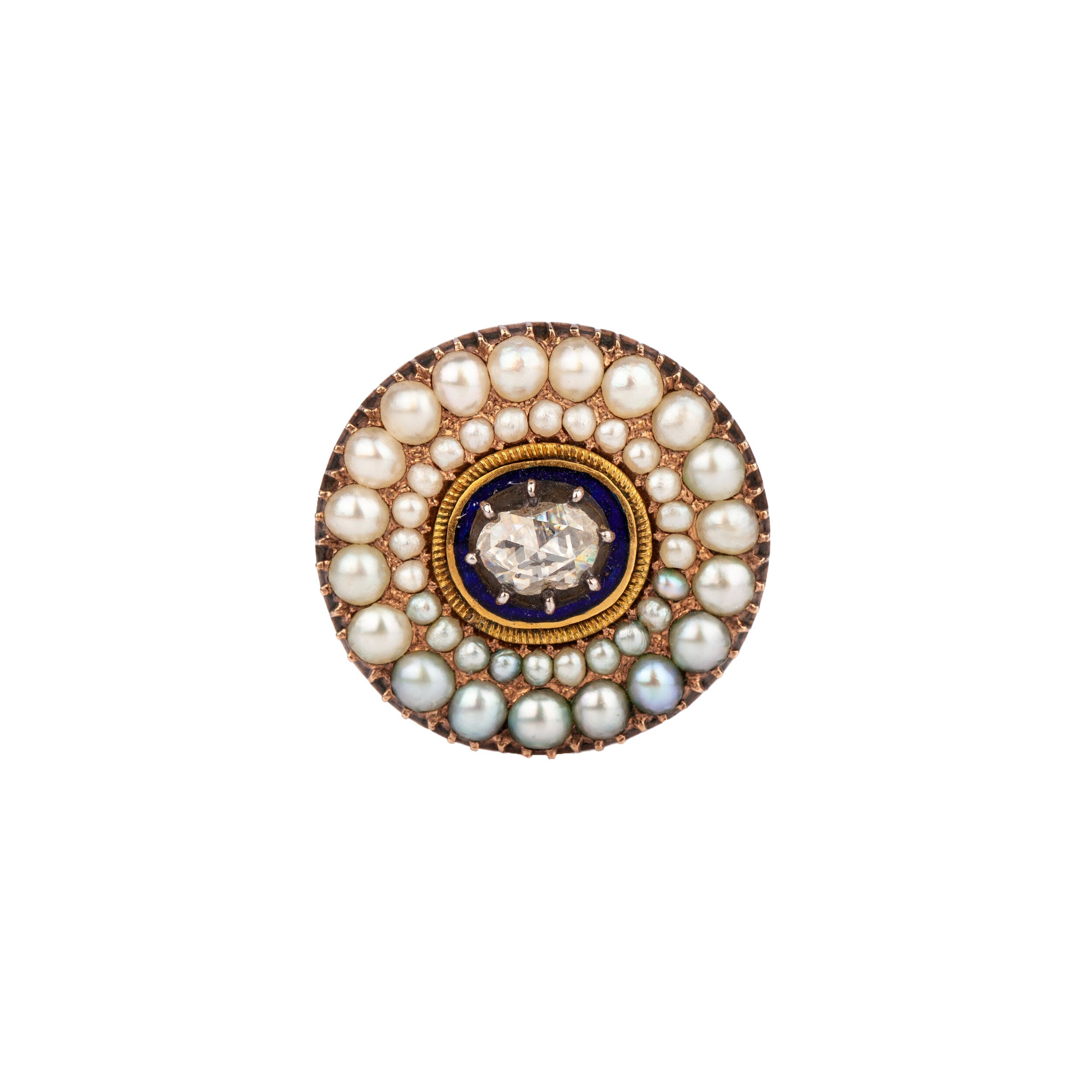 Georgian Diamond Pearl and Enamel Brooch-Charlotte Sayers Antique Jewellery