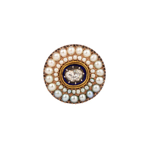 Georgian Diamond Pearl and Enamel Brooch-Charlotte Sayers Antique Jewellery
