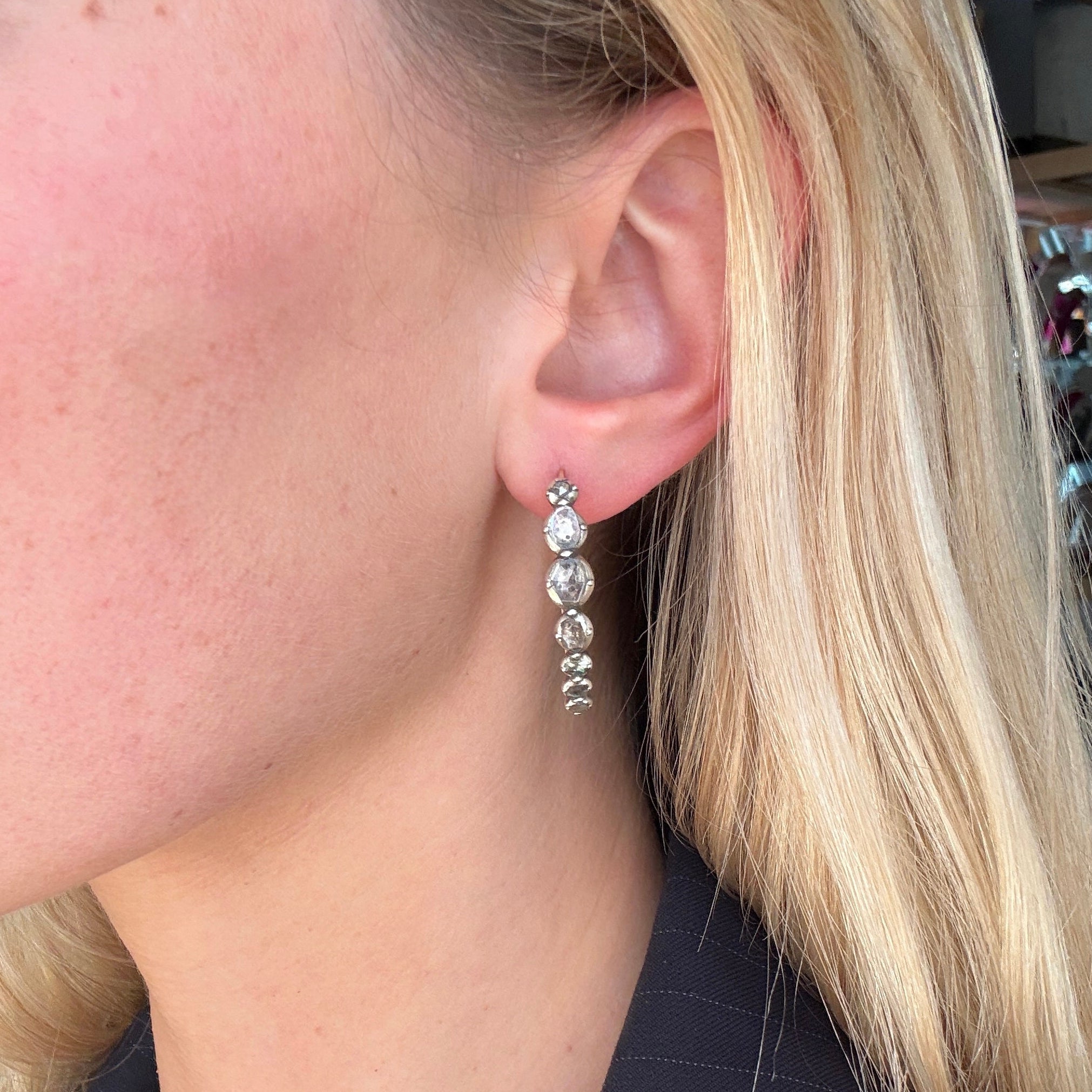 Georgian Diamond Poissarde Earrings-Charlotte Sayers Antique Jewellery