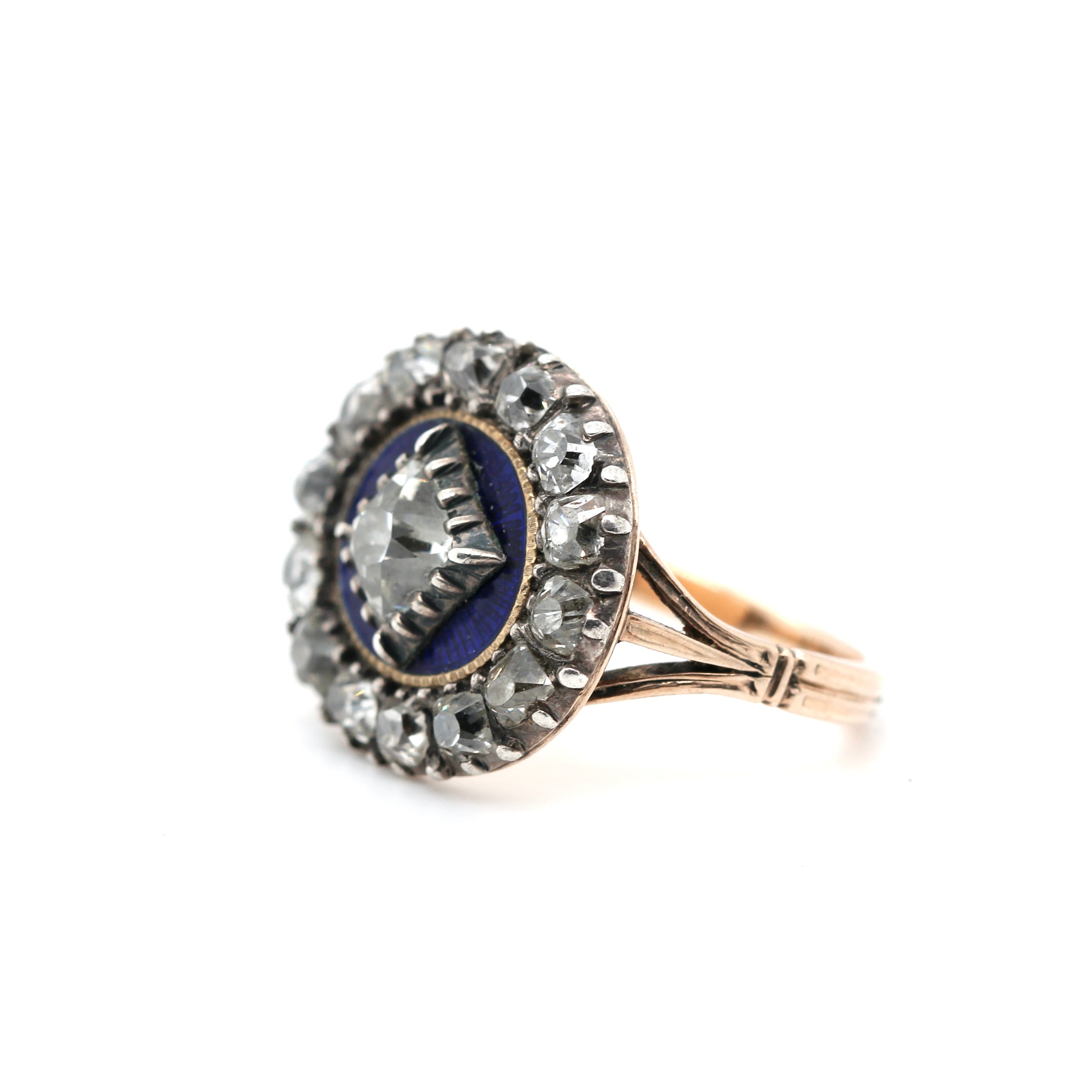 Georgian Diamond and Blue Enamel Ring-Charlotte Sayers Antique Jewellery