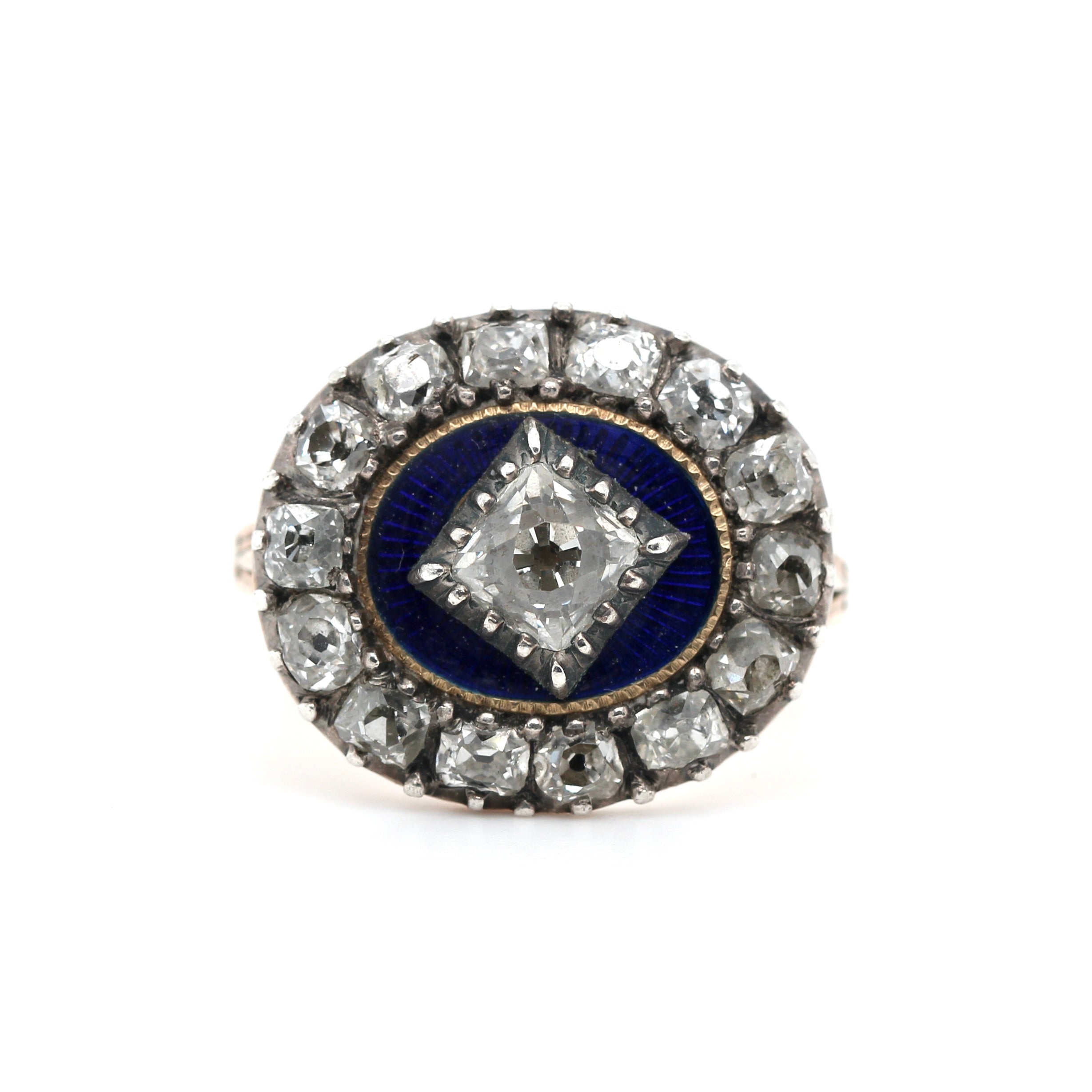 Georgian Diamond and Blue Enamel Ring-Charlotte Sayers Antique Jewellery