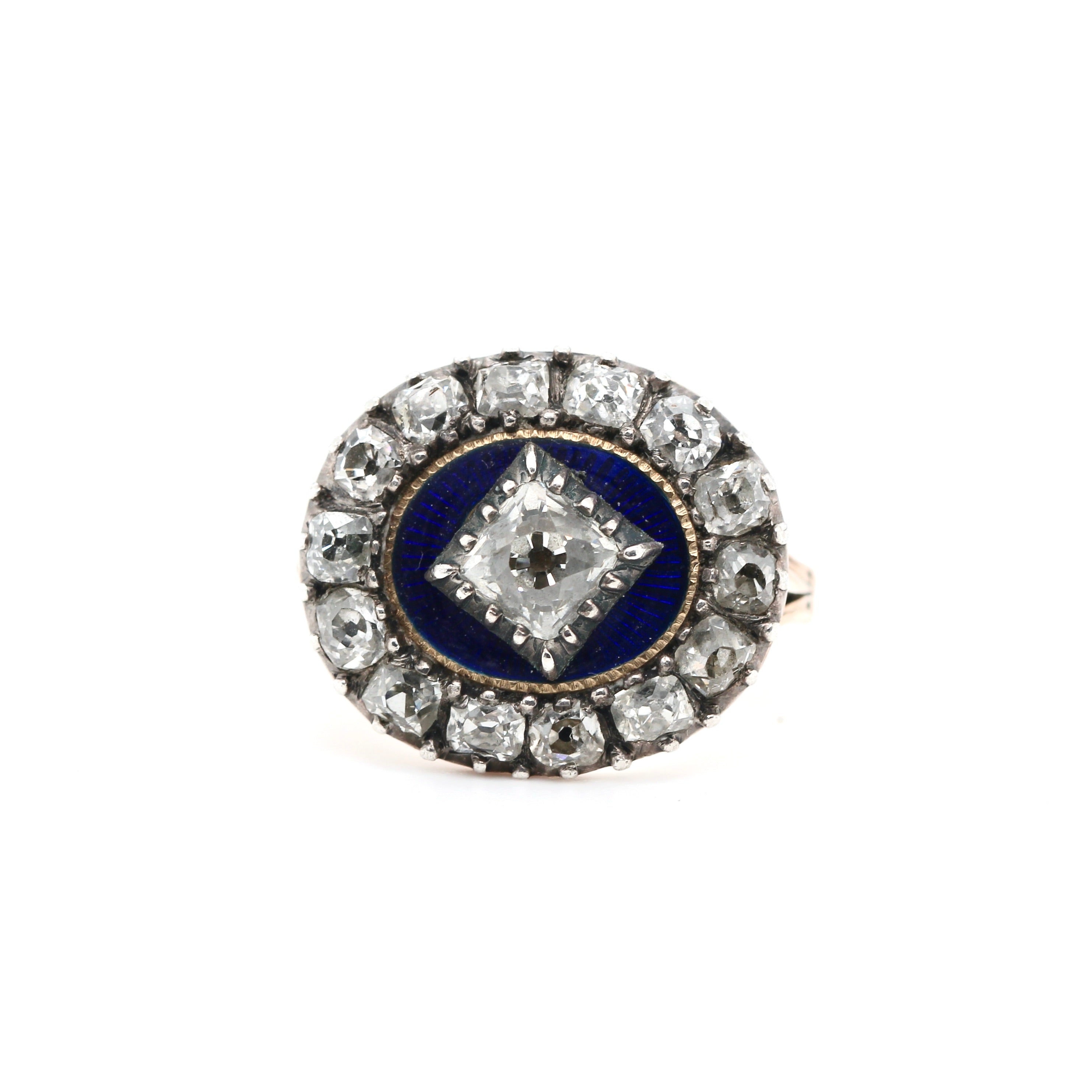 Georgian Diamond and Blue Enamel Ring-Charlotte Sayers Antique Jewellery