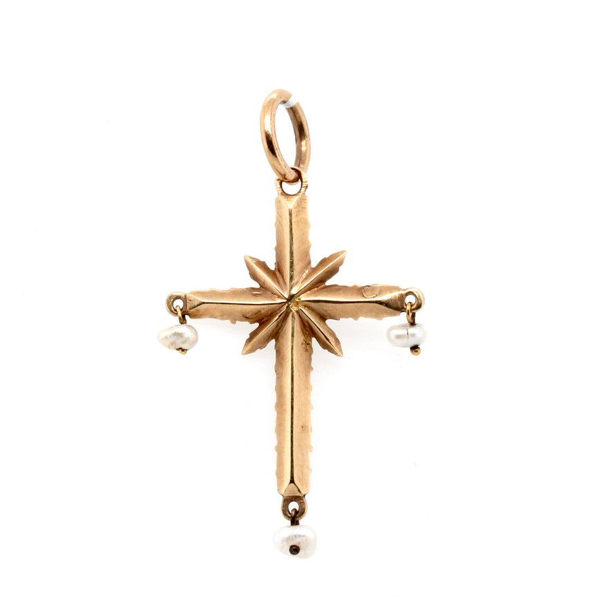 Georgian Diamond and Pearl Gold Cross-Charlotte Sayers Antique Jewellery