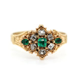 Georgian Emerald and Diamond Cluster Ring-Charlotte Sayers Antique Jewellery